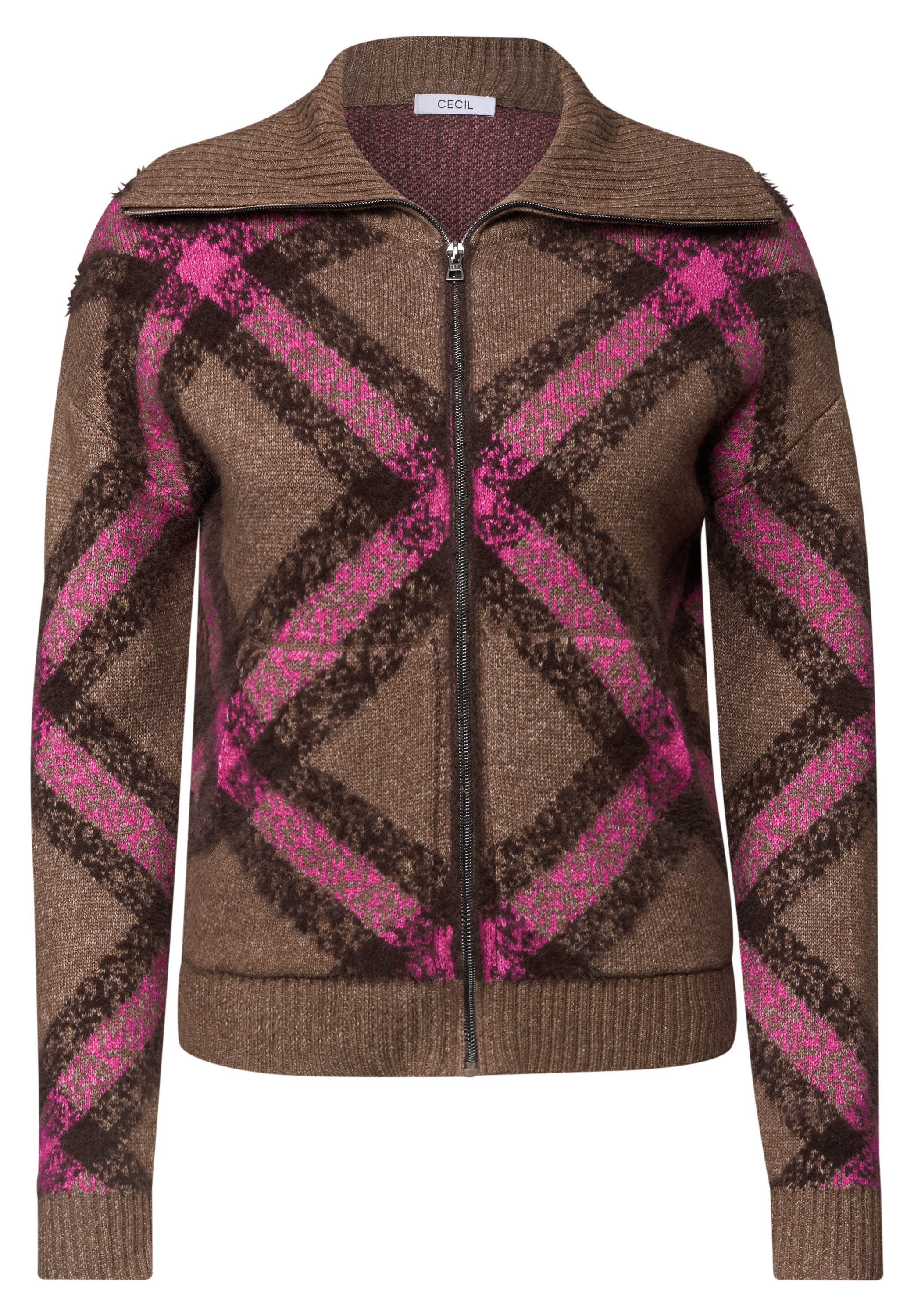CECIL Strickjacke Federgarn Cardigan mit Troyerkragen / Karomuster