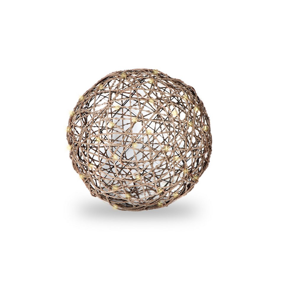 Gartenpirat LED-Dekofigur Rattan Optik Kugel LED Kupferdraht-Lichterkette Batterie Timer