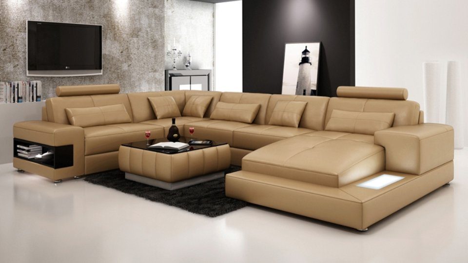 JVmoebel Ecksofa, Ledersofa Couch Wohnlandschaft Ecksofa Eck Design Modern  Neu Sofa