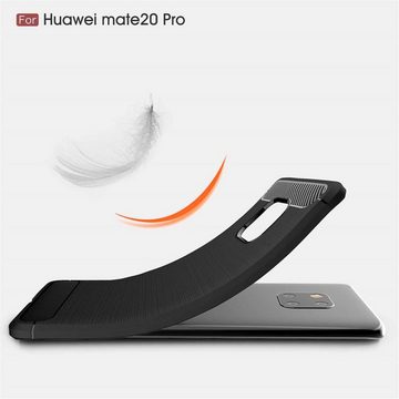 CoverKingz Handyhülle Huawei Mate 20 Pro Handy Hülle Cover Case Schutzhülle Carbon farben, Carbon Look Brushed Design