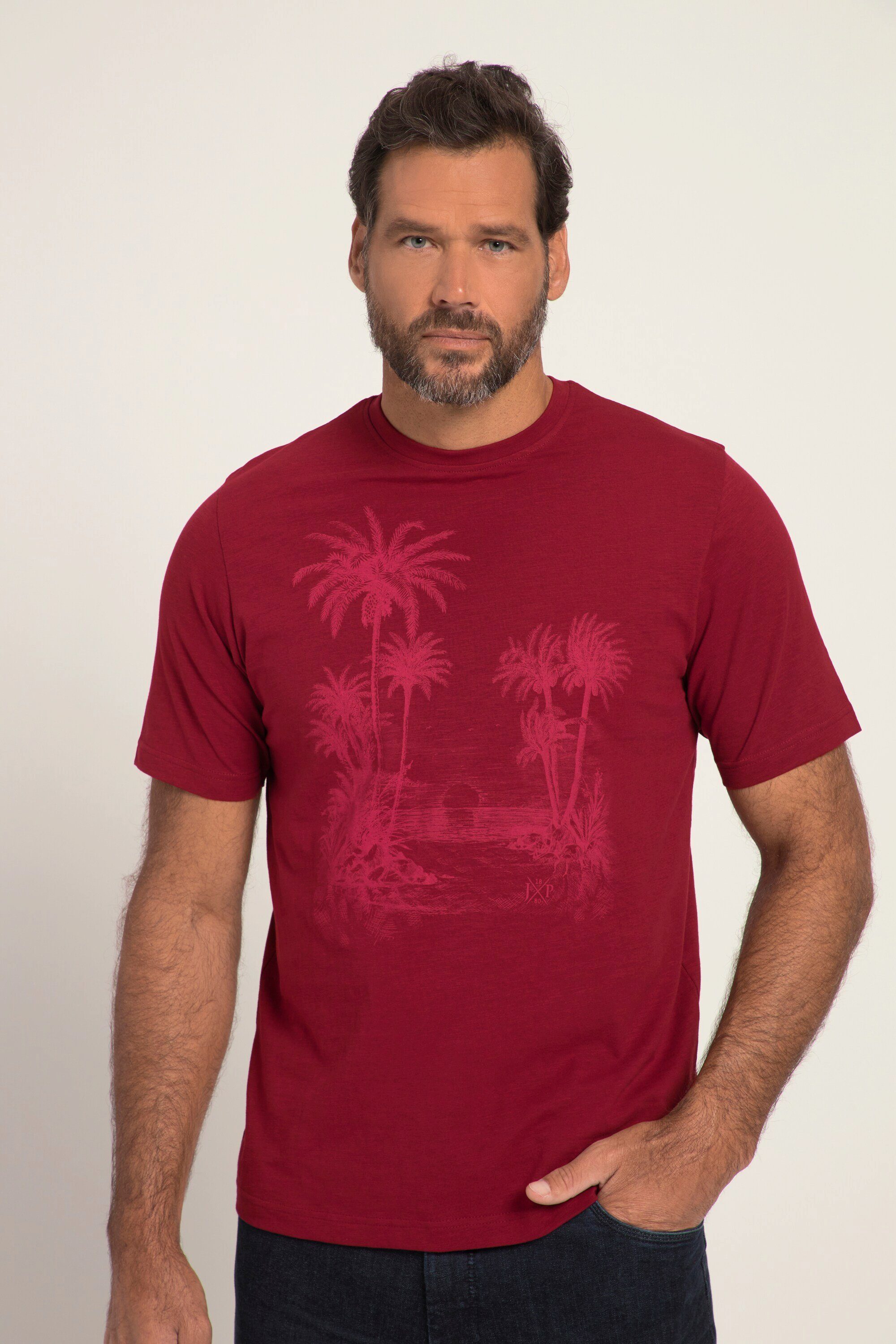 Halbarm Palmen Print T-Shirt Flammjersey JP1880 rot T-Shirt