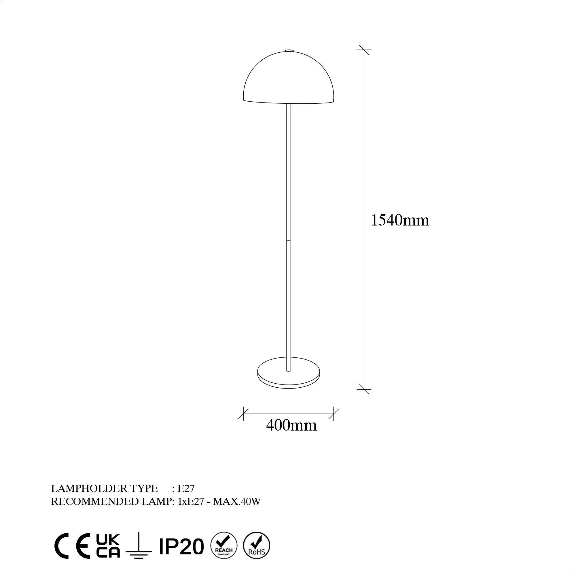 x Opviq x Metallkörper FLG, Gold, Stehlampe 40 154 cm, Mixed 40