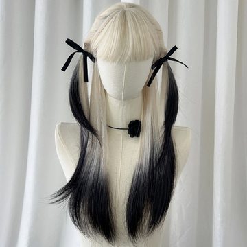 KIKI Kunsthaarperücke Schwarz-weiße Kopfbedeckung mit Perücke und Farbverlauf