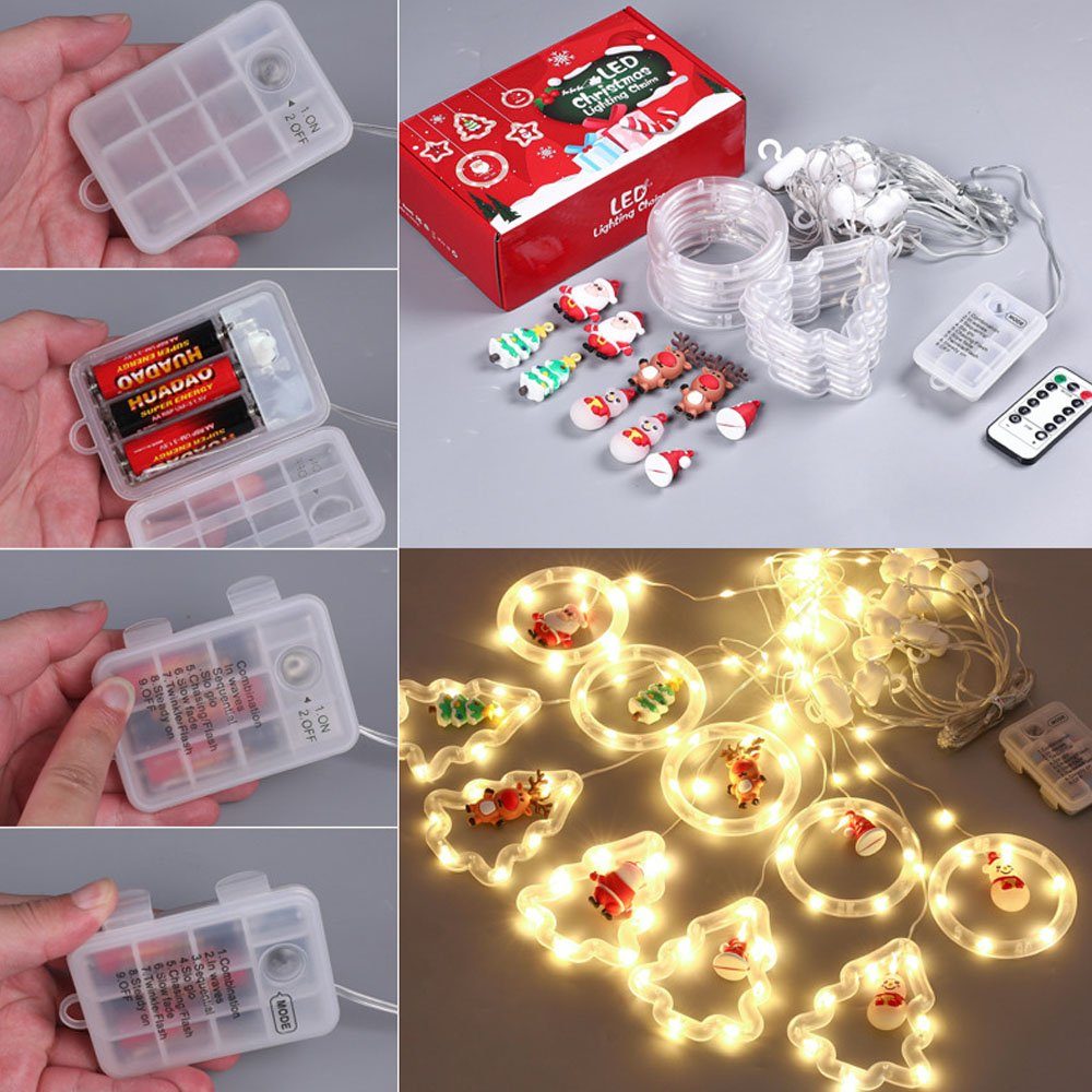 XERSEK LED-Lichterkette Fernbedienung, Fenster Weihnachtsdeko 120-flammig, mit Modi Lichtervorhang USB/batteriebetrieben Weihnachtsschmuck, mit 8 3M