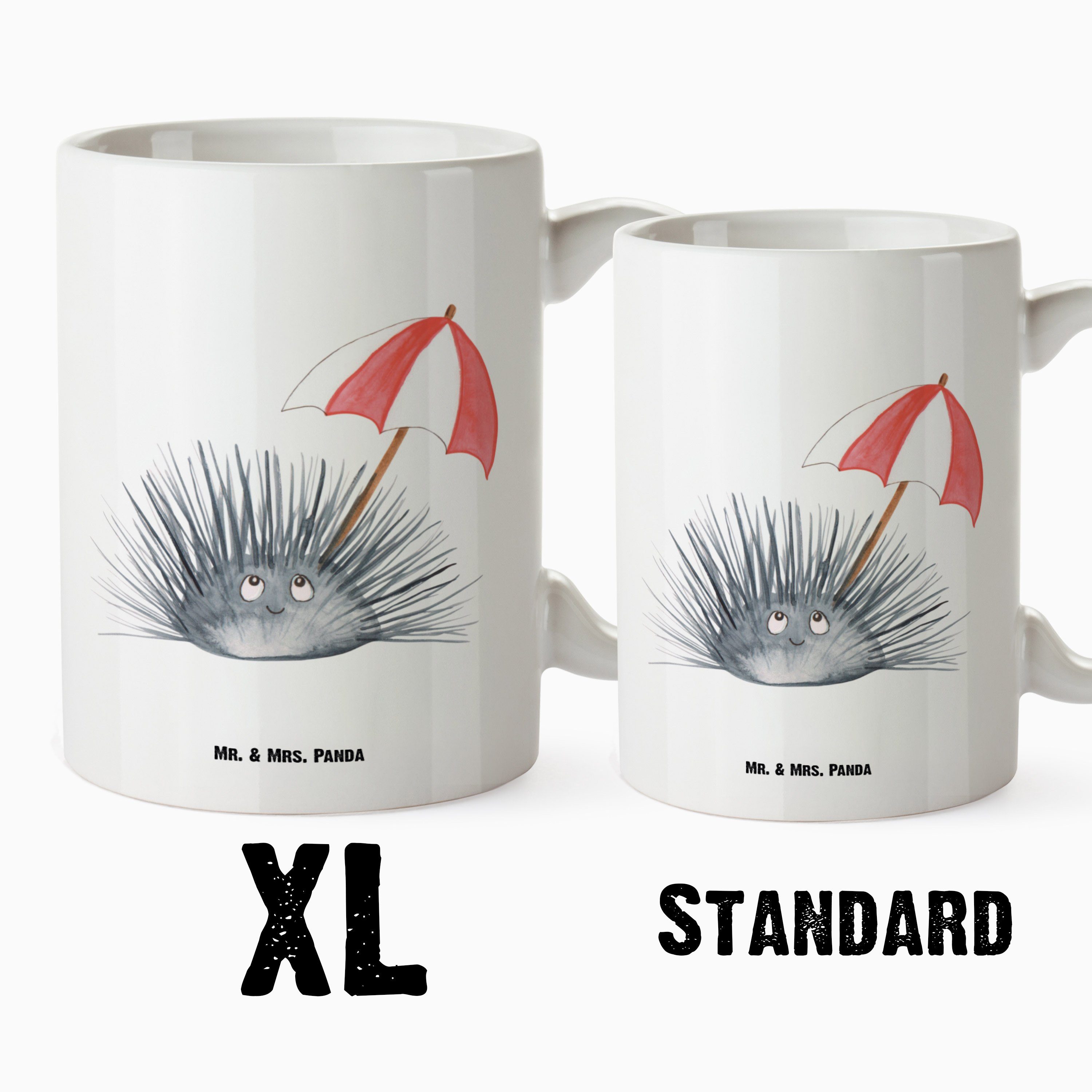 Mr. & Mrs. Panda Tasse XL - Tasse Selbstakzeptanz, XL Seeigel - Keramik Teetasse, Weiß XL H, Becher, Geschenk