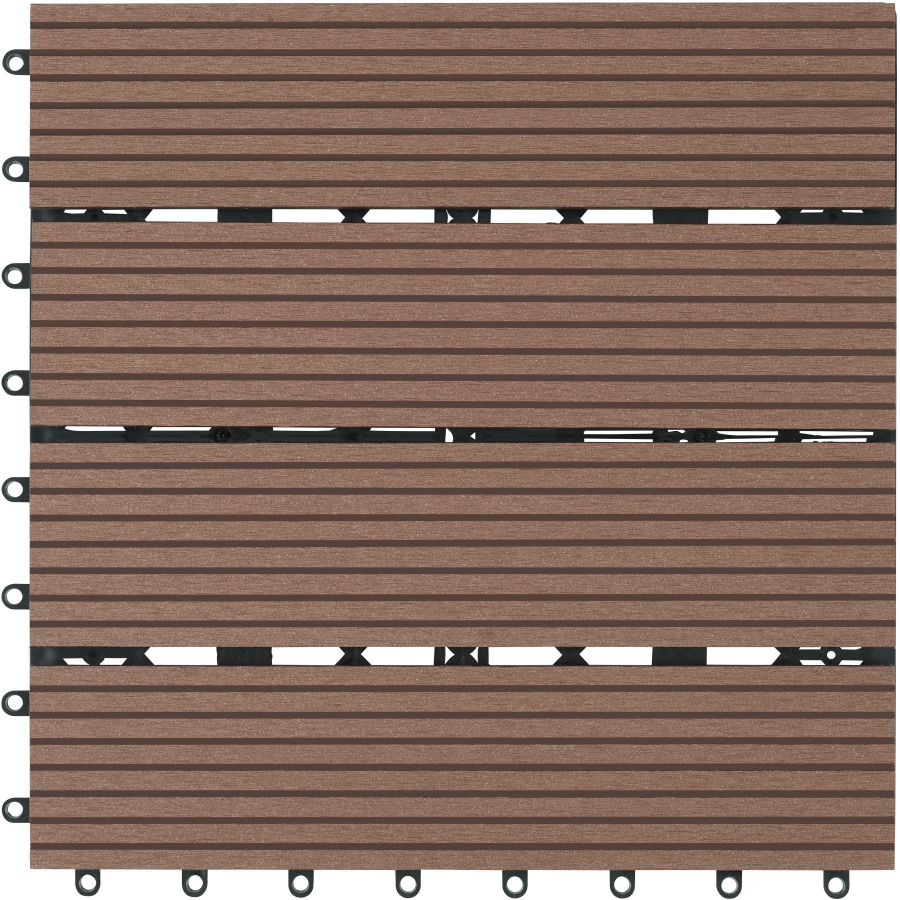 tectake Terrassendielen Terrassenfliesen 11er Set im Klicksystem, 31 x 31 x 2,2 cm, 1,0571 m², BxL: je 31,00x31,00 cm, (Terrassenplatten Außenbereich Tegulas, 11-St., in braun), robustes WPC in Holzoptik, mit Drainage, wetterfest