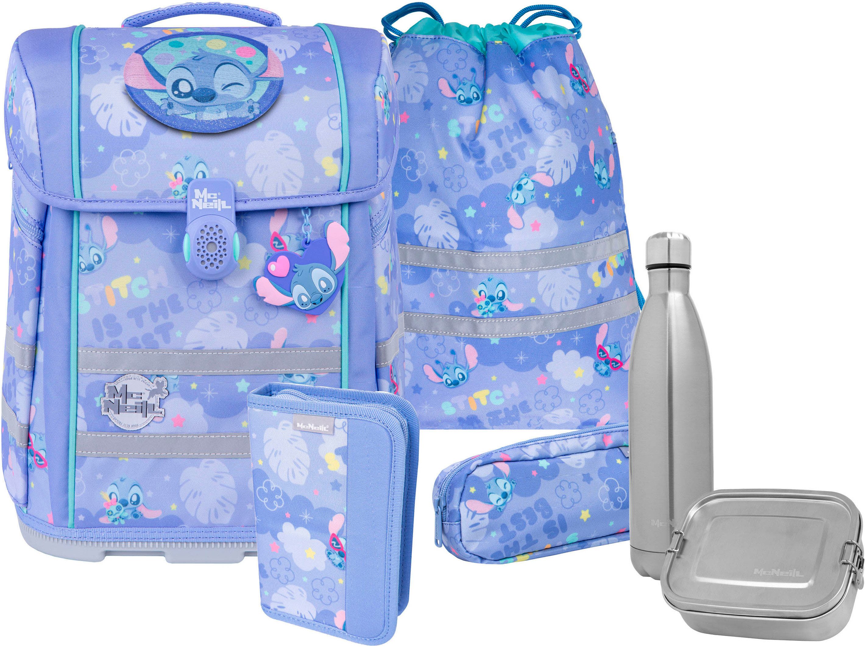 McNeill Schulranzen Perfecto, Stitch II (Set, 5-tlg), inkl. Federmäppchen, Turnbeutel, Schlamperrolle & Motivmagnet