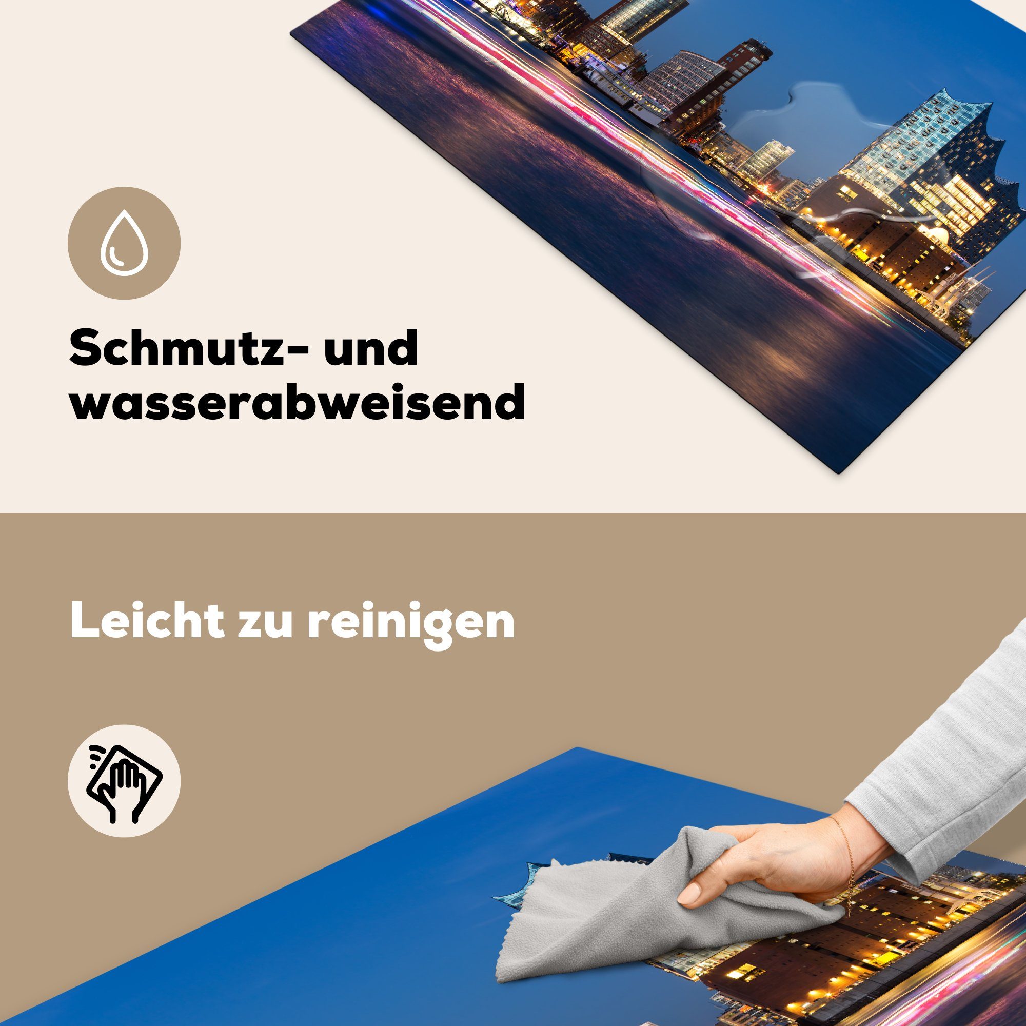 Elbe, für beleuchtete Herdblende-/Abdeckplatte Vinyl, der Hamburg küche, die an Elbphilharmonie Schutz cm, Die Induktionskochfeld tlg), in MuchoWow (1 Ceranfeldabdeckung 81x52