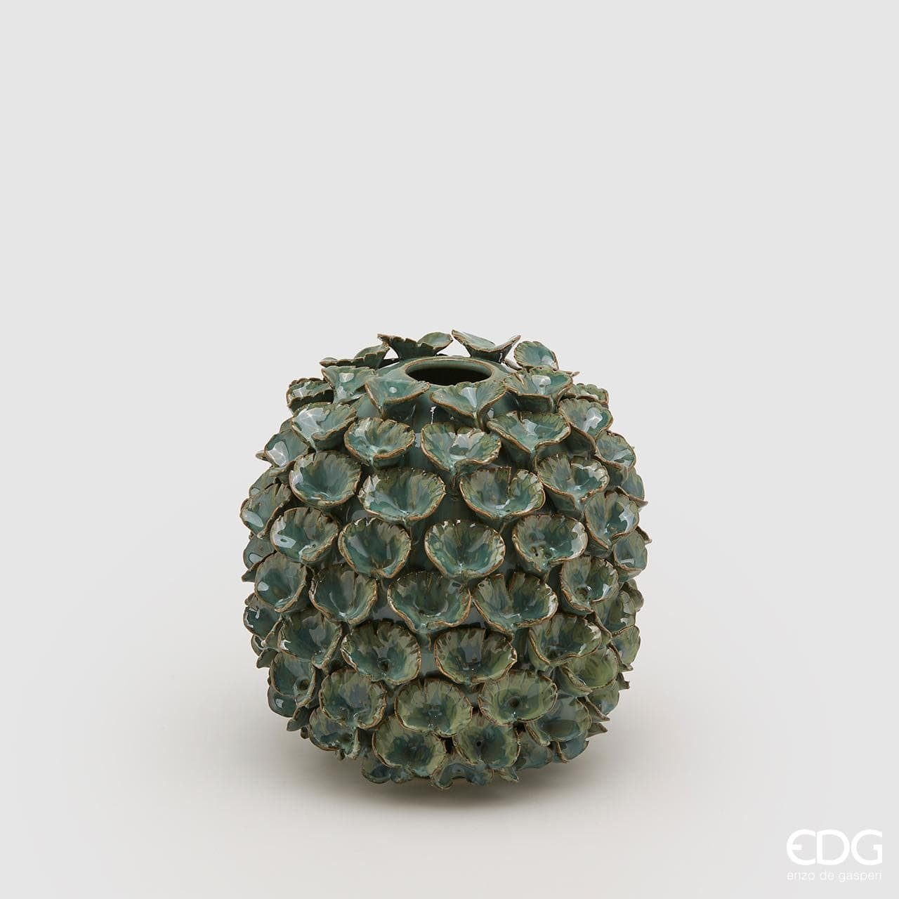 Dekovase Raumdekoration Vase mit Ginkoblätter - Handarbeit H 20 cm Ø 20 cm