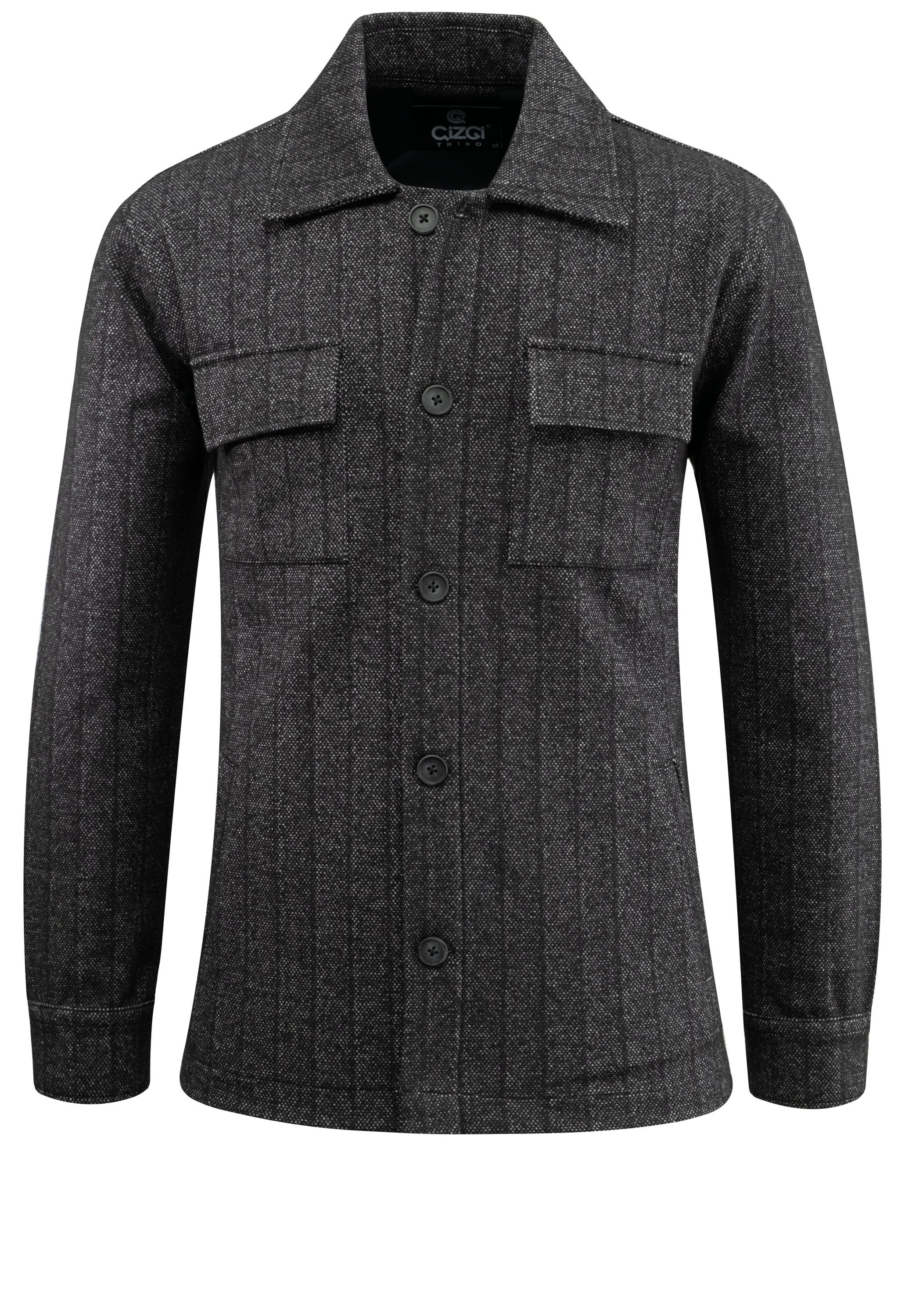 Cizgi Triko Blouson mit strukturierter Oberfläche und Brusttaschen