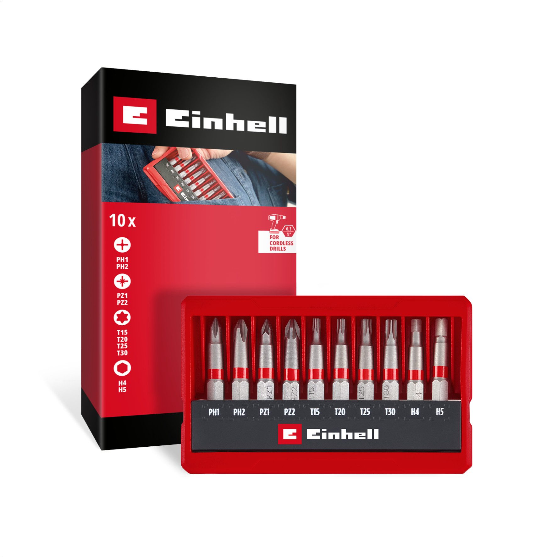 Einhell Bit-Set, Original Einhell Bit-Set 10-tlg. (50-mm-Bits PH/PZ/T/H, sandgestrahlte