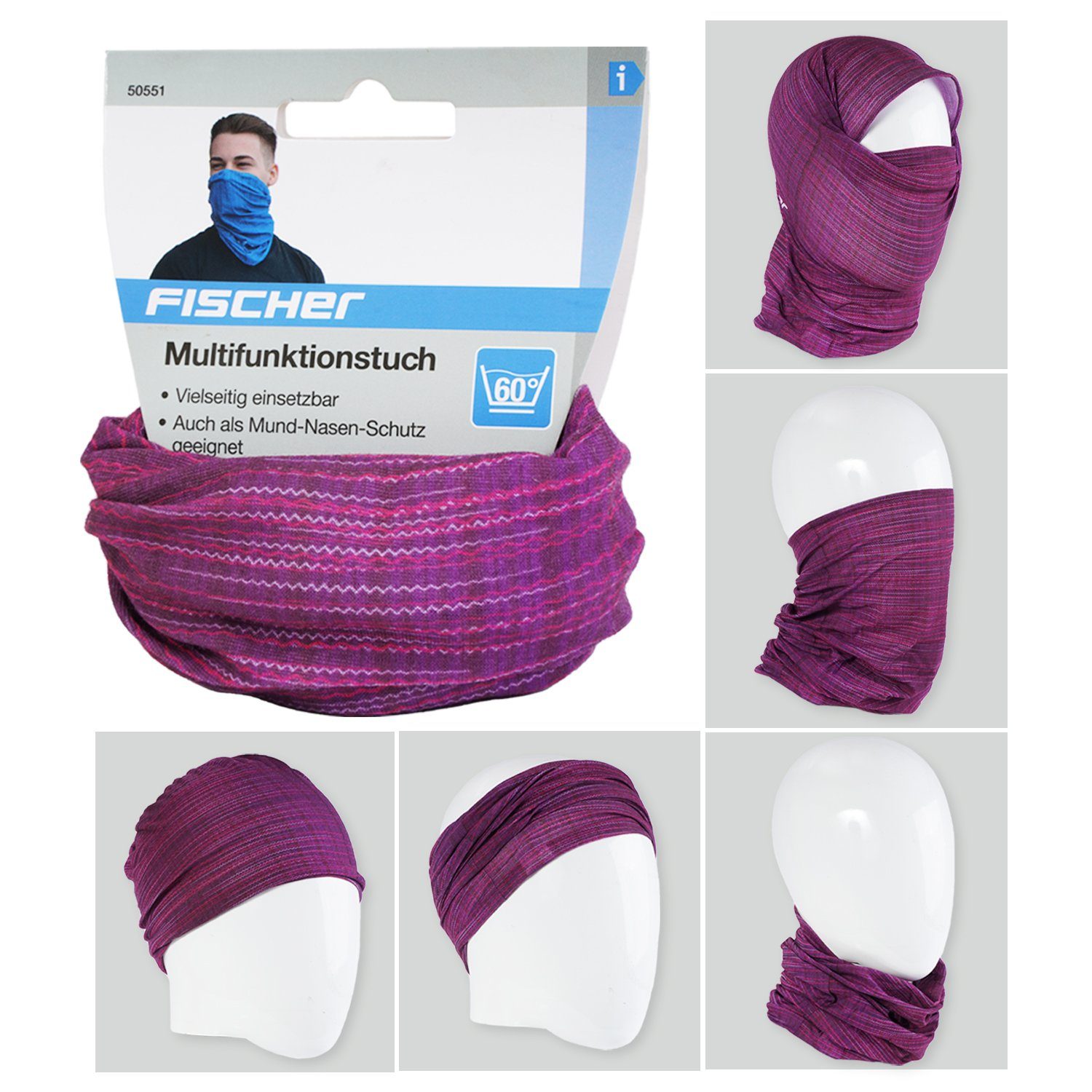 FISCHER Fahrrad Multifunktionstuch Multifunktionstuch Schlauchtuch Loop Lila, Schlauch-Schal Halstuch Bandana Outdoor Sport