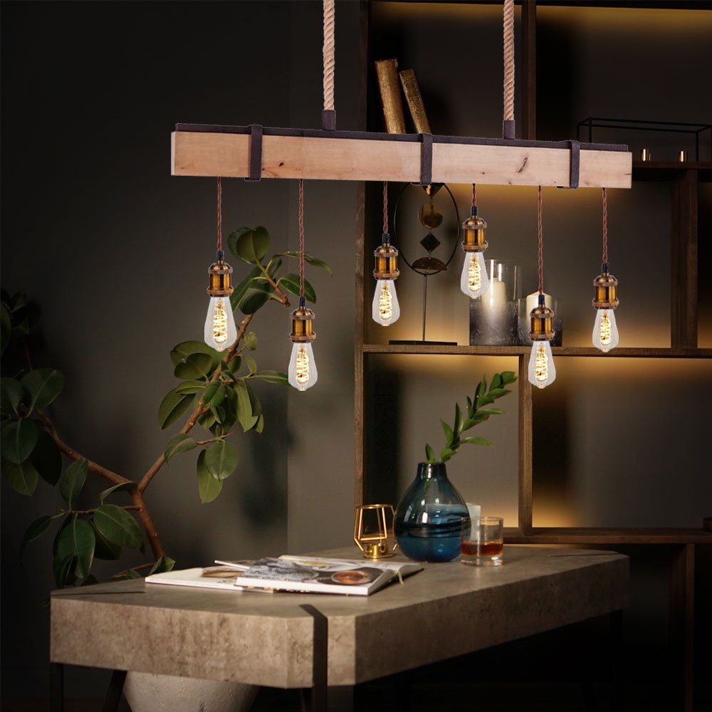 Zimmer Balken rost etc-shop Ess inklusive, Warmweiß, Holz Pendel Lampe Vintage LED Pendelleuchte, Leuchtmittel Decken