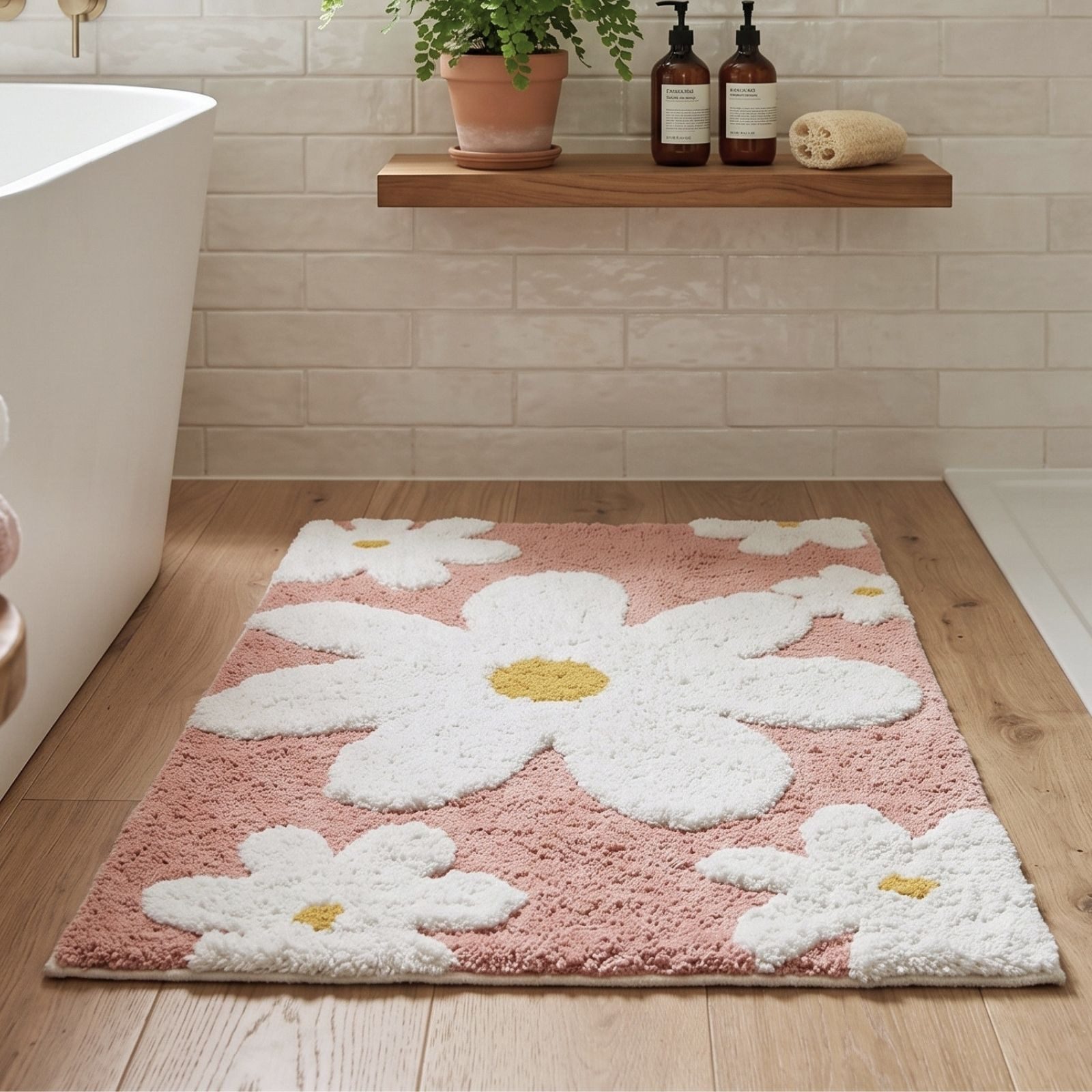 Homescapes Badematte Badematte Blumen 50x80 cm - Badteppich rosa, 100 % Baumwolle, Höhe 10 mm, 50 x 80 cm – Bild 2 von 5