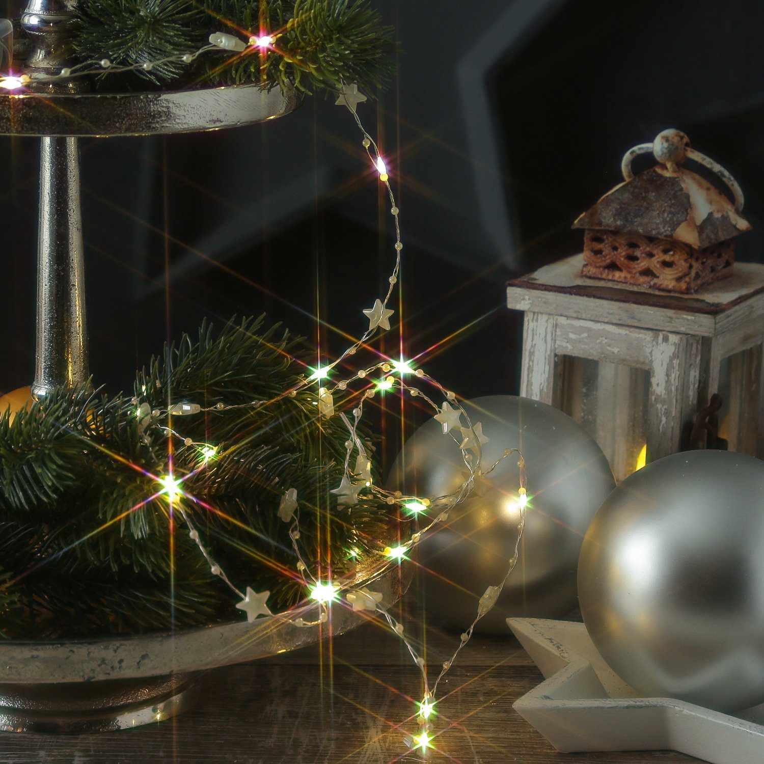 MARELIDA LED-Lichterkette warmweiße Dekolichterkette Sterne LED weiße Draht 20 20-flammig Weihnachtsdeko