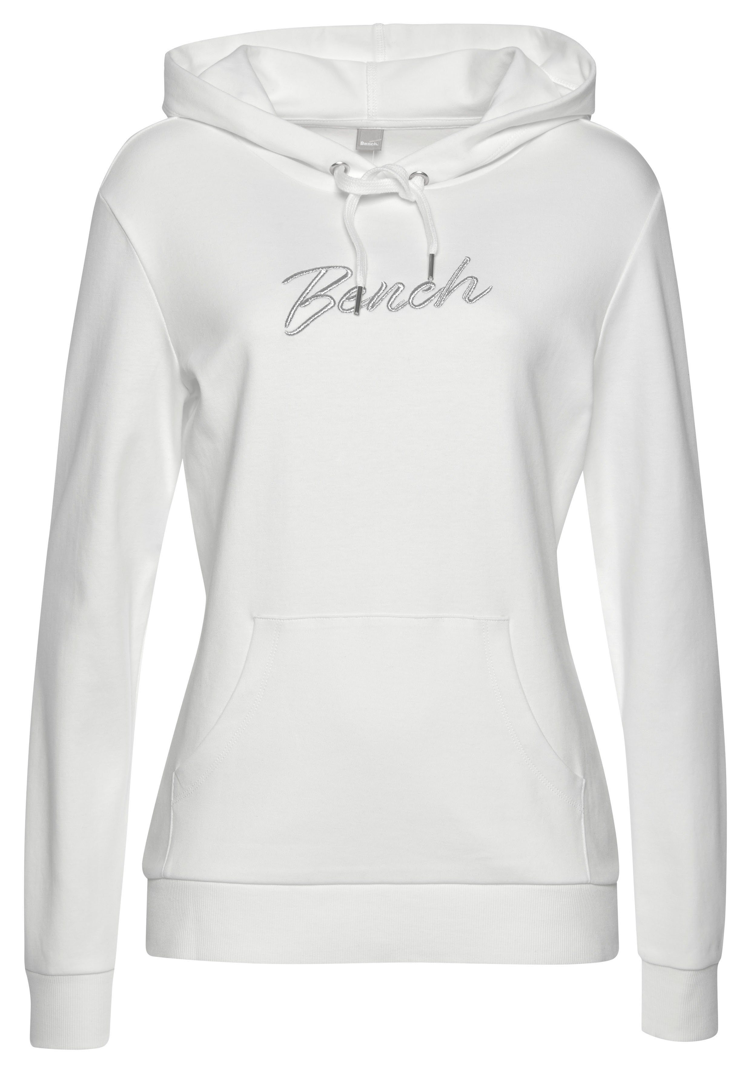 Kapuzensweatshirt ecru Loungeanzug, Logostickerei, Hoodie glänzender Loungewear mit Bench.