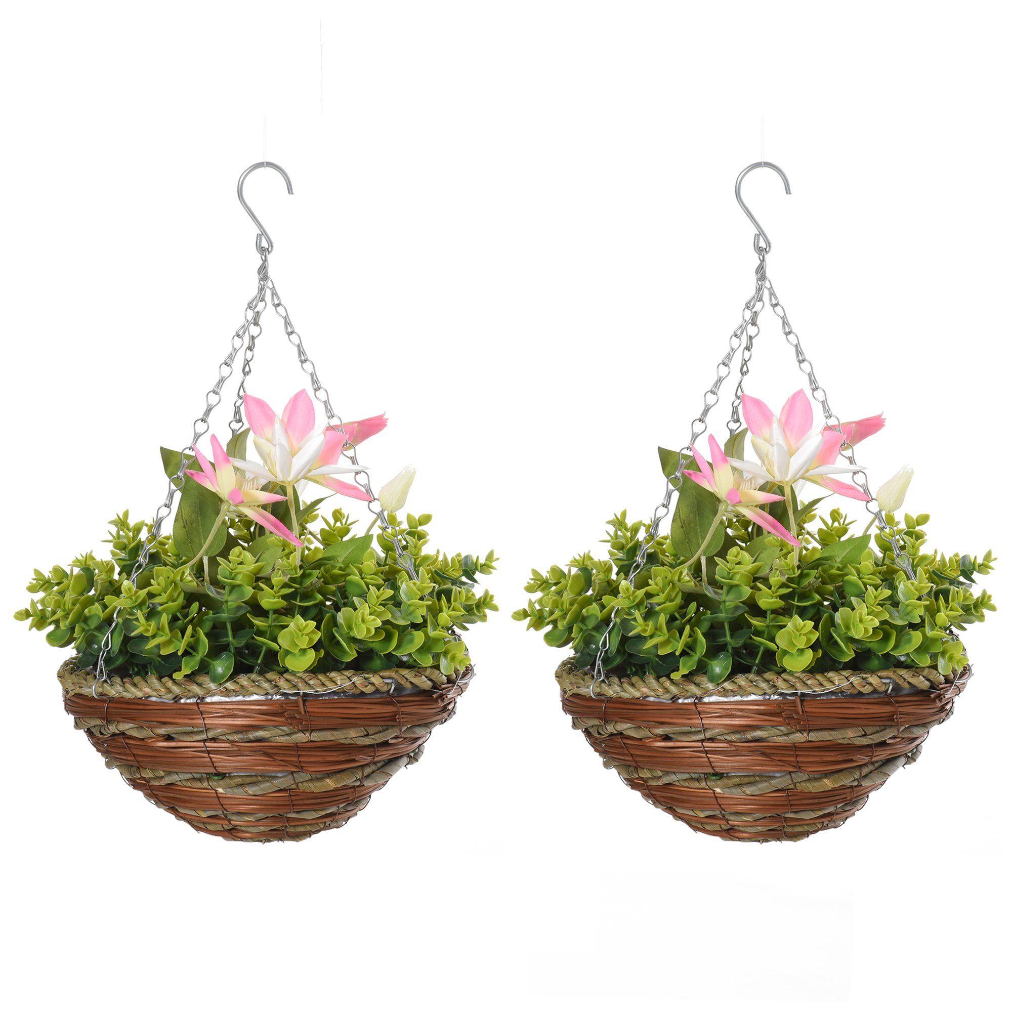 Haken Blumenampel 2 Florida Thunb), mit Outsunny Pflanze Clematis 2 (Set, x Künstliche St.,