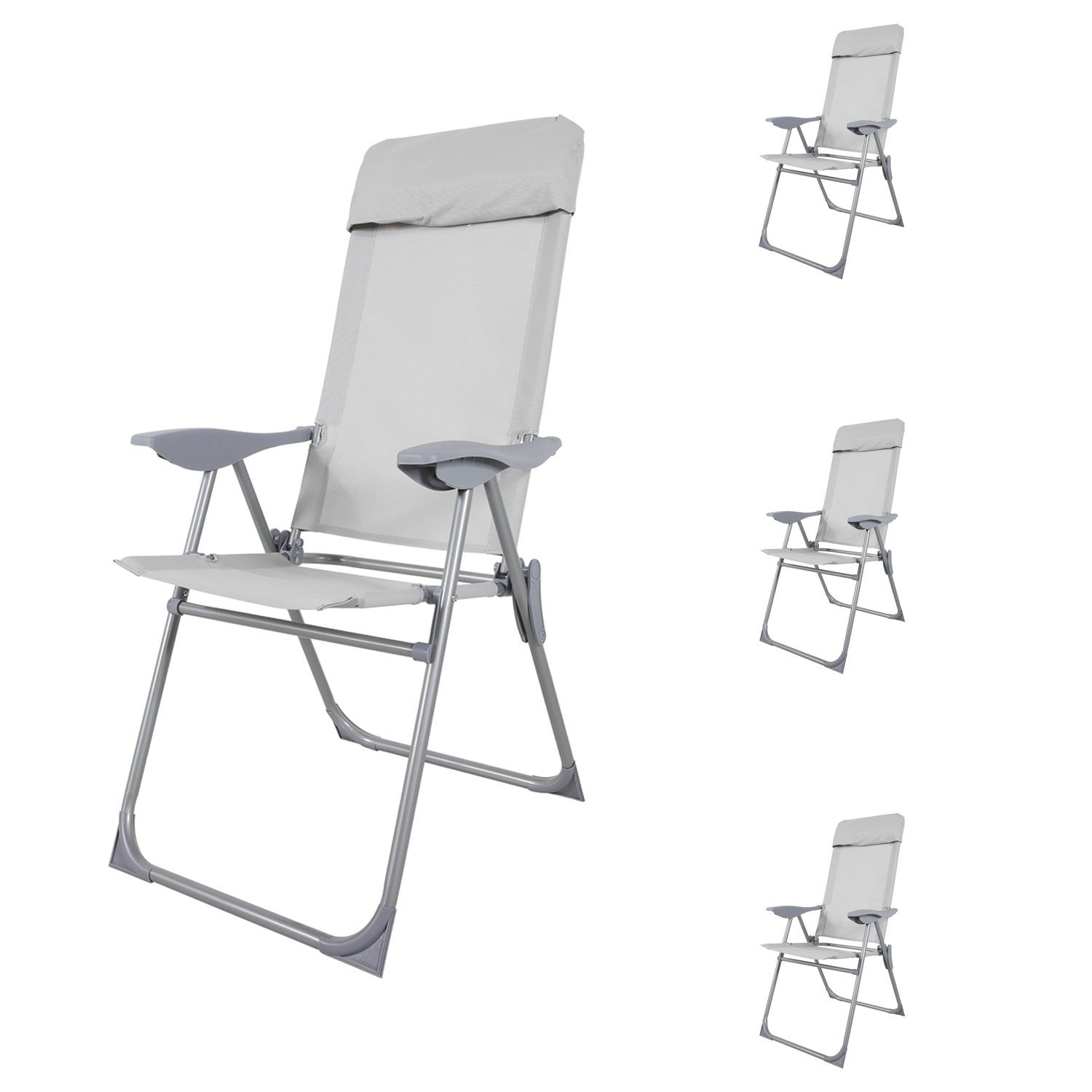 Armlehnstuhl 4'er Set Camping Sessel Garten Klappstuhl Campingstuhl Alu 2x1 Textil 5 Positionen grau