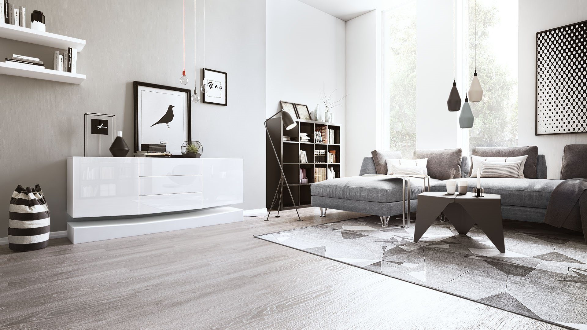 Vladon Sideboard City (Kommode, mit 2 Türen und 3 Schubladen), Weiß matt/We günstig online kaufen