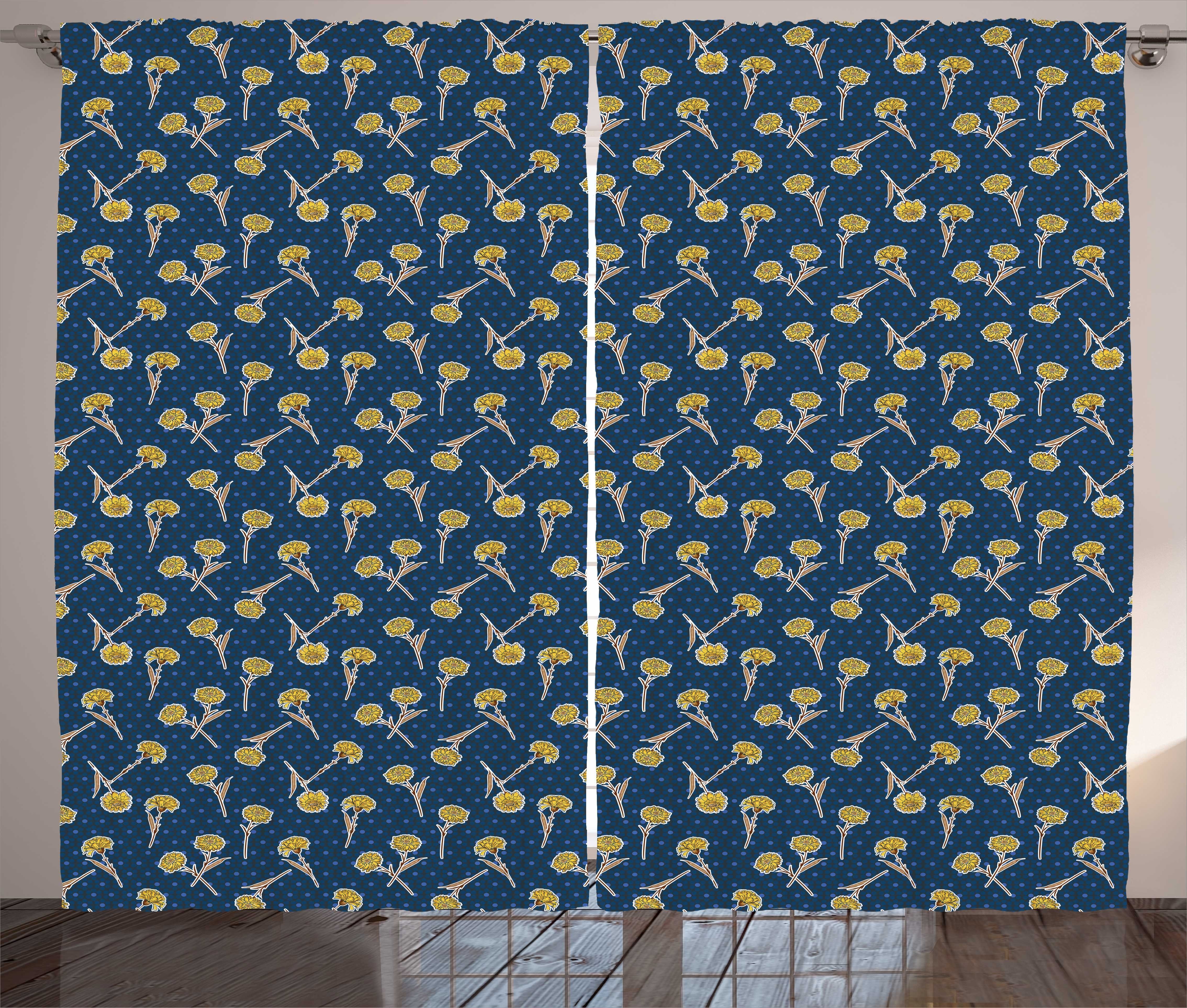 Gardine Schlafzimmer Kräuselband Vorhang Abstrakte blau Abakuhaus, Gartennelken-Blumen Navy mit und Haken, Schlaufen