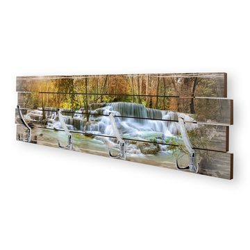Kreative Feder Wandgarderobe Wandgarderobe "Wasserfälle" aus Holz, im Shabby-Chic-Design farbig bedruckt ca. 30x100cm 4 Doppel-Haken