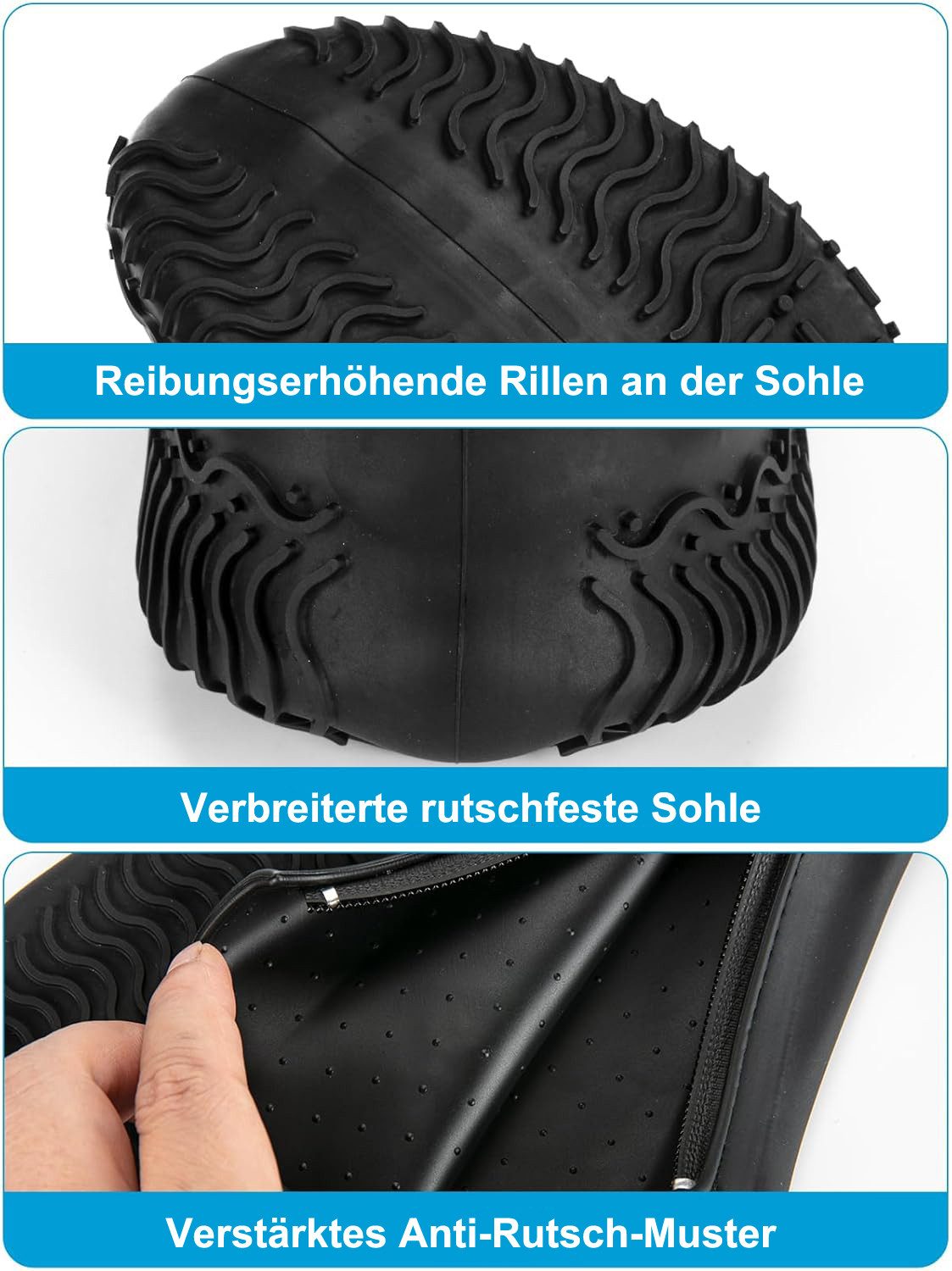 Coonoor Schuhüberzieher Wasserdichte Silikon-Überschuhe mit Reißverschluss, rutschfest für Männer und Frauen – Bild 4 von 5