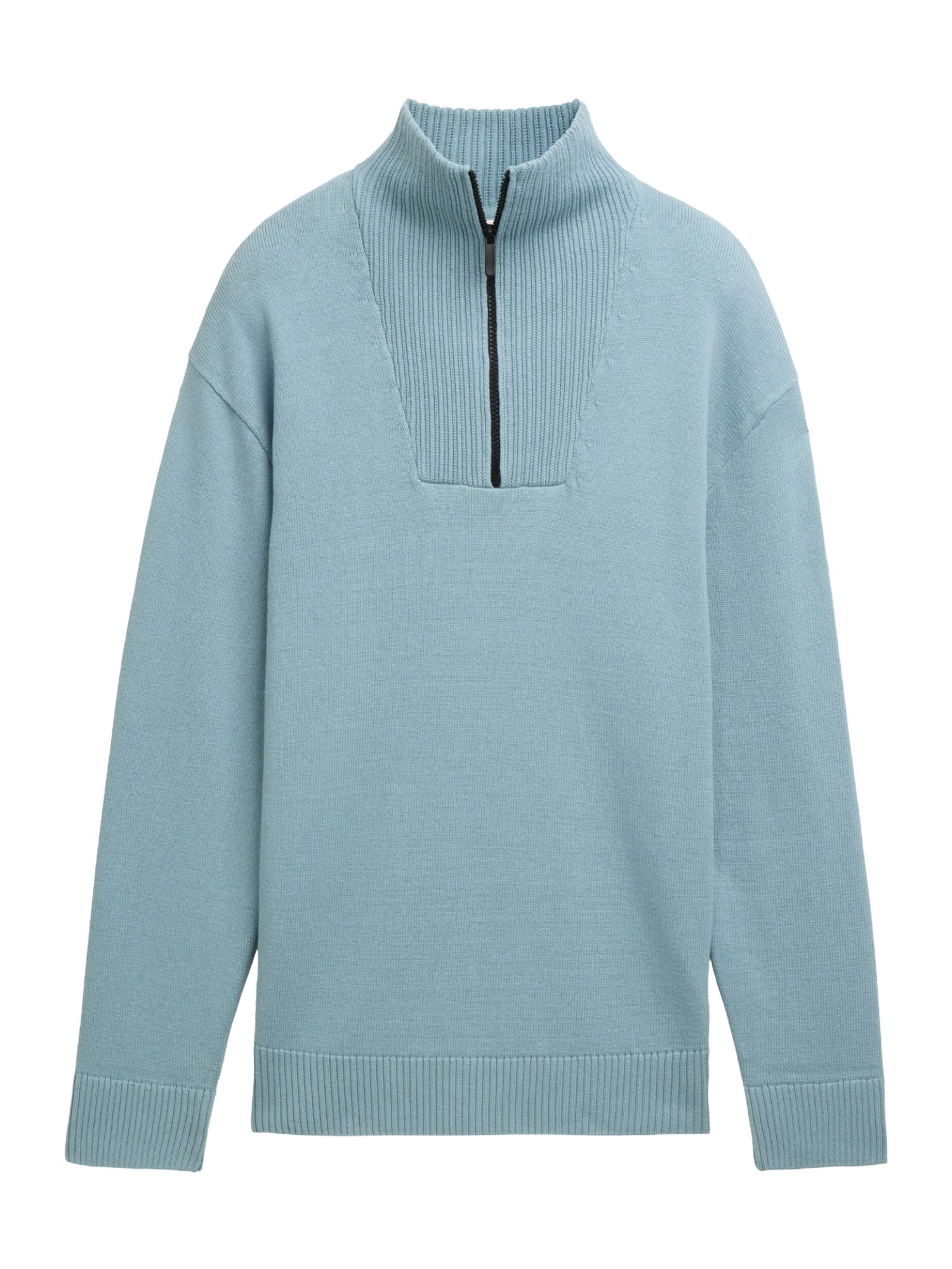 TOM TAILOR Denim Strickpullover H blau,Casual,Baumwolle,Unifarben,Troyer-Kragen,Lang,Relaxed Fit