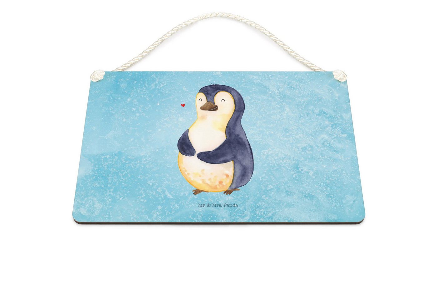 Thumbnail - Mr. & Mrs. Panda Hinweisschild Pinguin Diät DIN A5 - Eisblau - Geschenk, Körperliebe, Bauch, Schild, (Packung, 1 St., Pi...