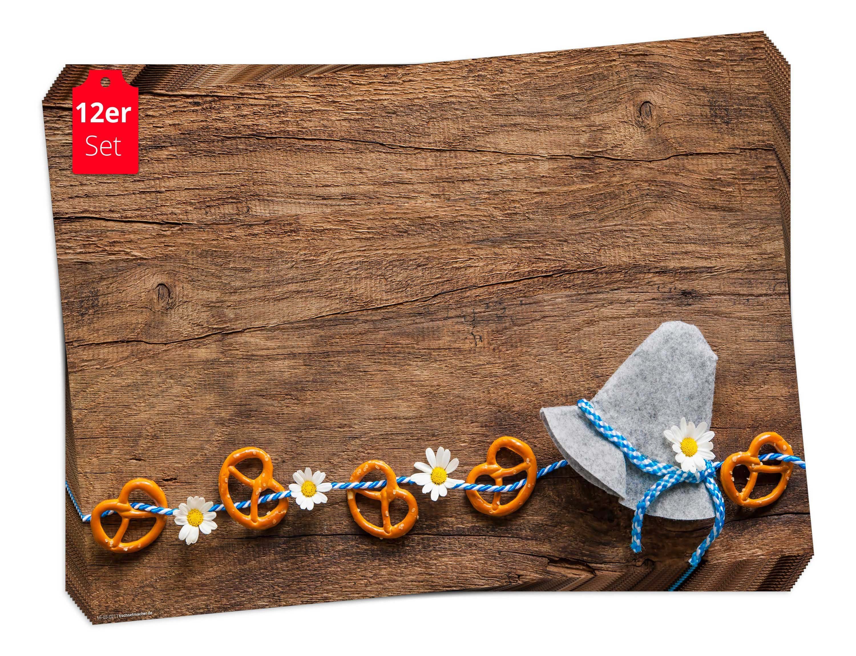 Platzset Tischsets I Platzset - Bayern Oktoberfest Hüt mit Brezeln und Blümchen
