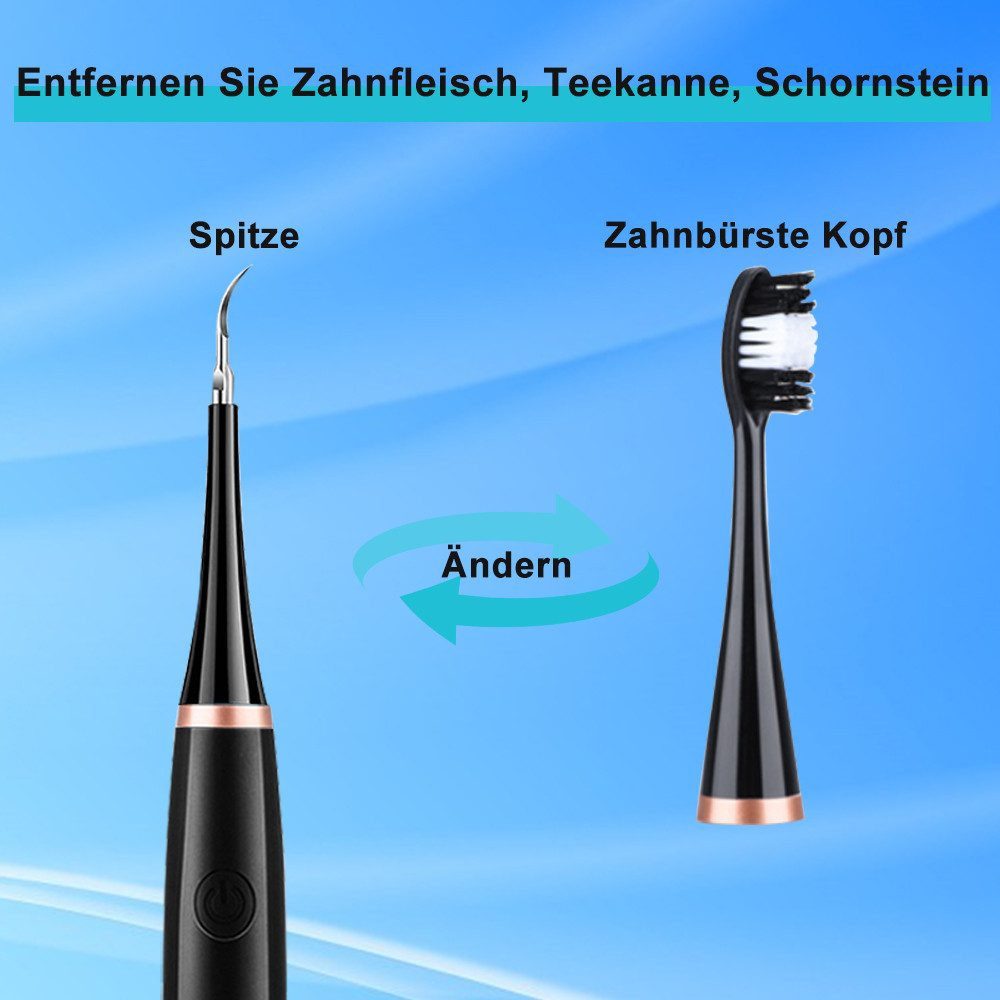 feinlux Elektrische Zahnbürste Elektrische Zahnbürste für Erwachsene, Aufsteckbürsten: 3 St., Ultraschall-Elektro-Zahnsteinentferner, IPX7 wasserdicht, unterstützt die komplette Reinigung des Geräts