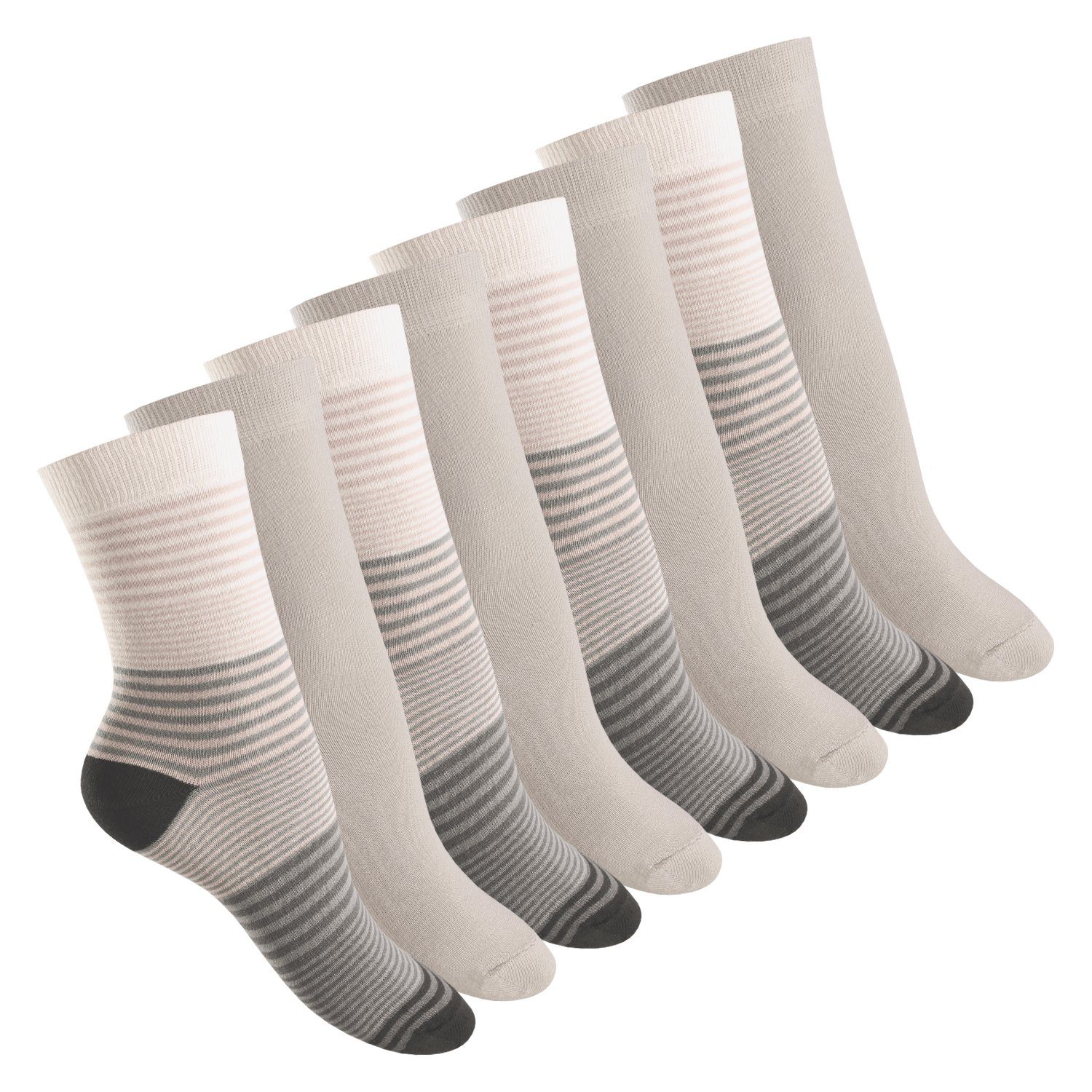 celodoro Basicsocken Damen Socken (8 Paar) mit Ringel-/Blockstreifen & Komfortbund Grau
