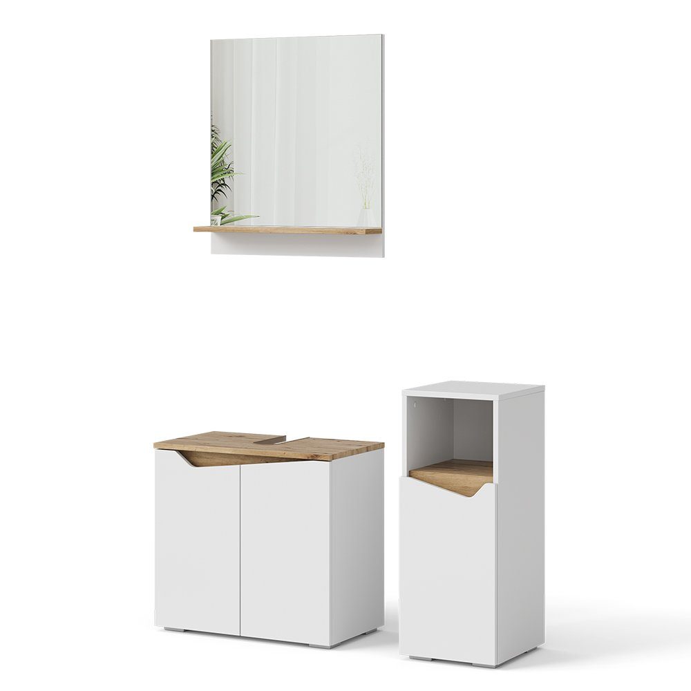 Vicco Badmöbel-Set Marelle, Weiß/Artisan-Eiche, 3 Teile, günstig online kaufen