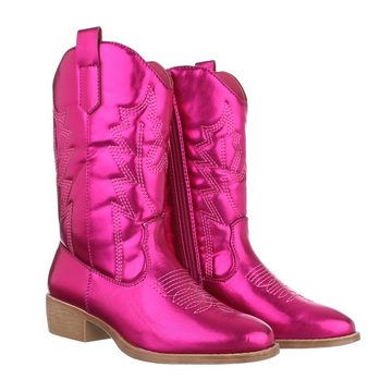 Ital-Design Kinder Cowboyboots Western Stiefel Blockabsatz Stiefel in Pink