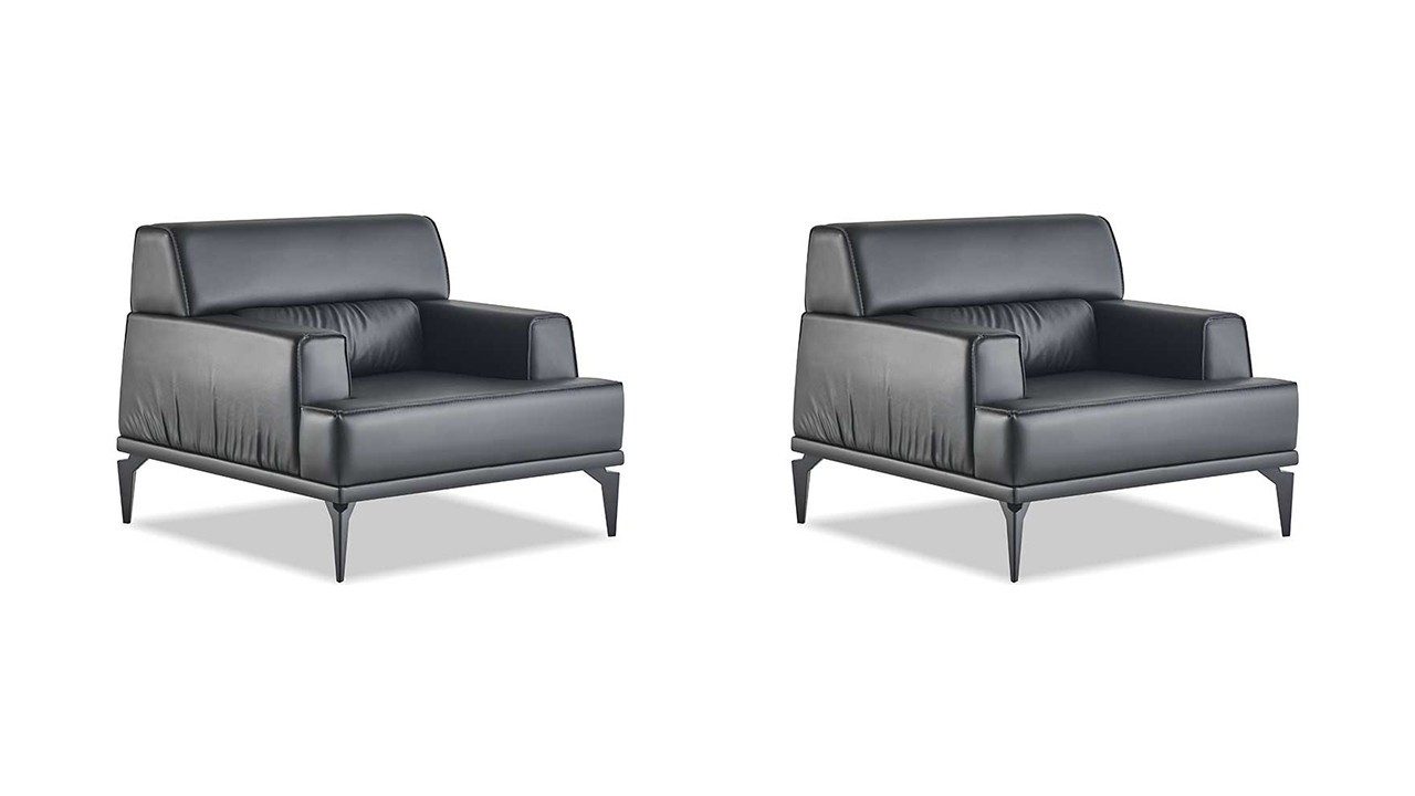 Xlmoebel Loungesessel Lehn Set Schwarz Modern Leder Edelstahl Holz 1-Sitzer (2-St., 2x Sessel), Made in Europa