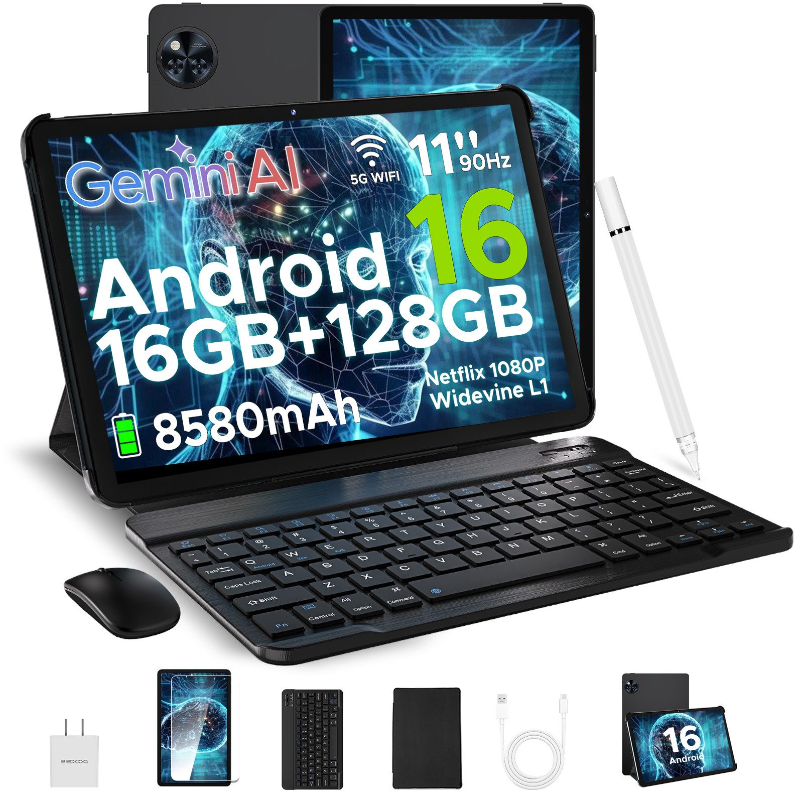 DOOGEE U11 Android AI Tablet 11 Zoll,128GB/2TB Gaming Tablets mit Tastatur Tablet (11", 128 GB, Android 16, Android 16 Tablet,13MP+5MP,4GB+128GB /2TB TF,8580mAh)