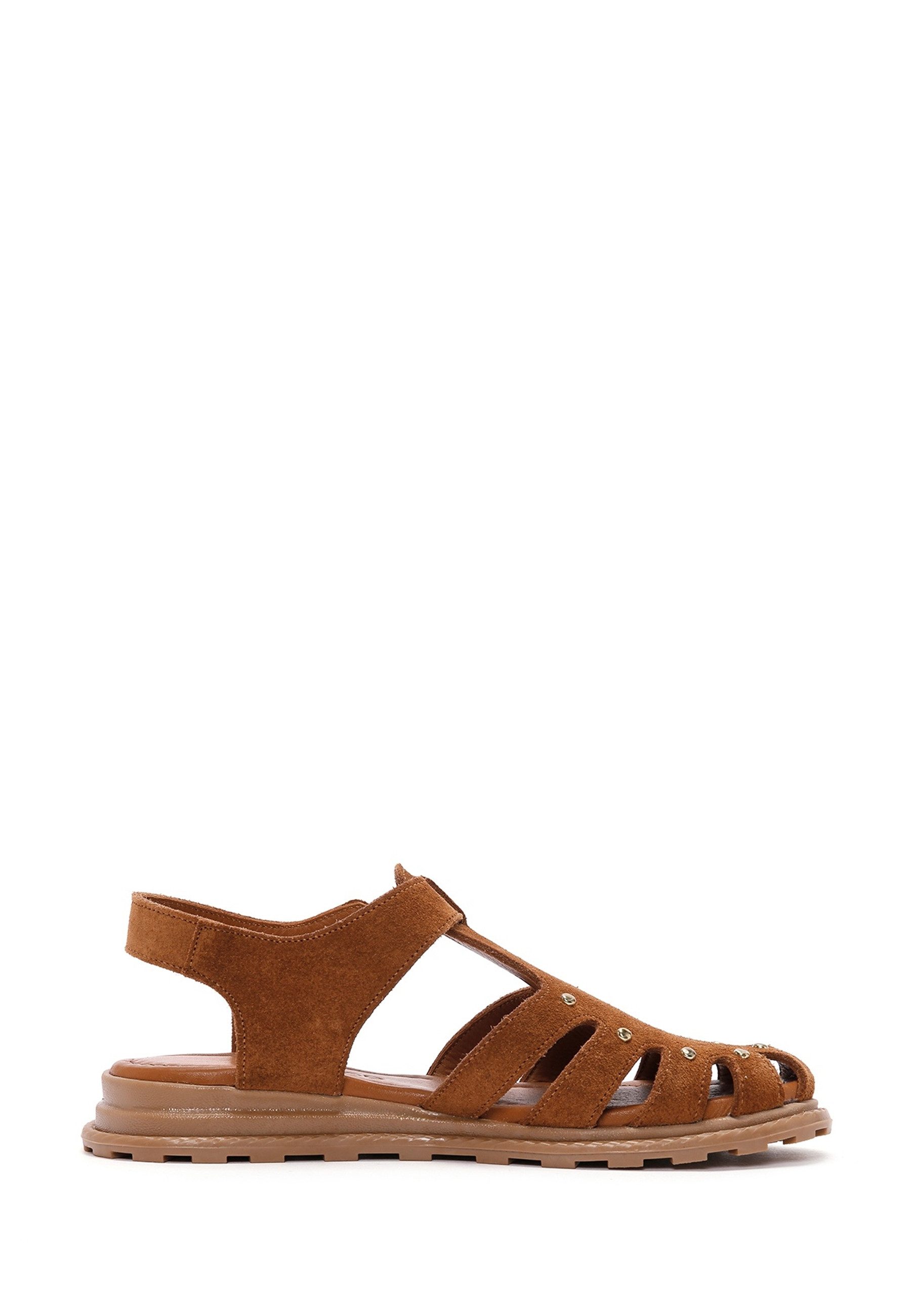 Derimod Sandalen aus Veloursleder Sandale Echtes Wildleder, Lederfutter, Knöchelschnalle, Nieten-Details