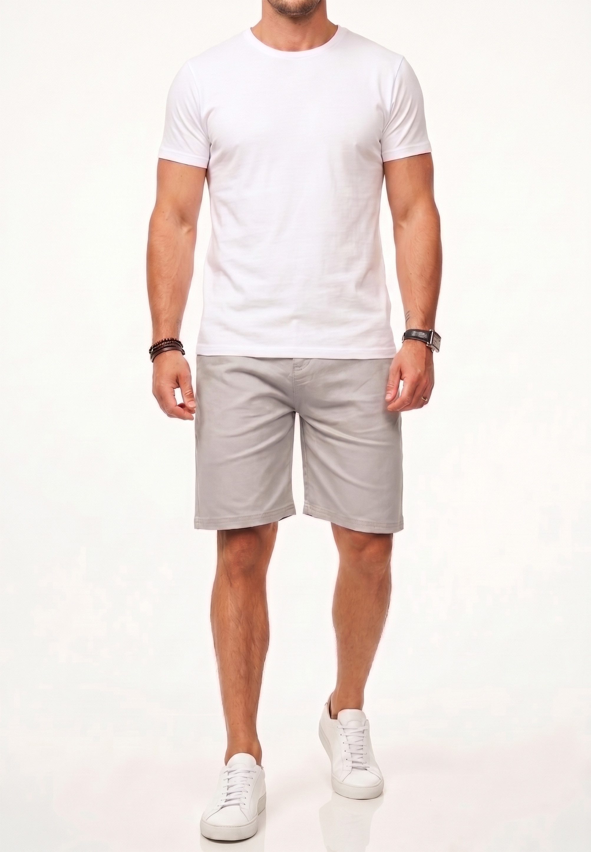 behype Chinoshorts Kurze Hose mit Stretch inkl. Gürtel für Herren Regular-Fit Sommershorts mit Elasthan-Anteil Bermuda