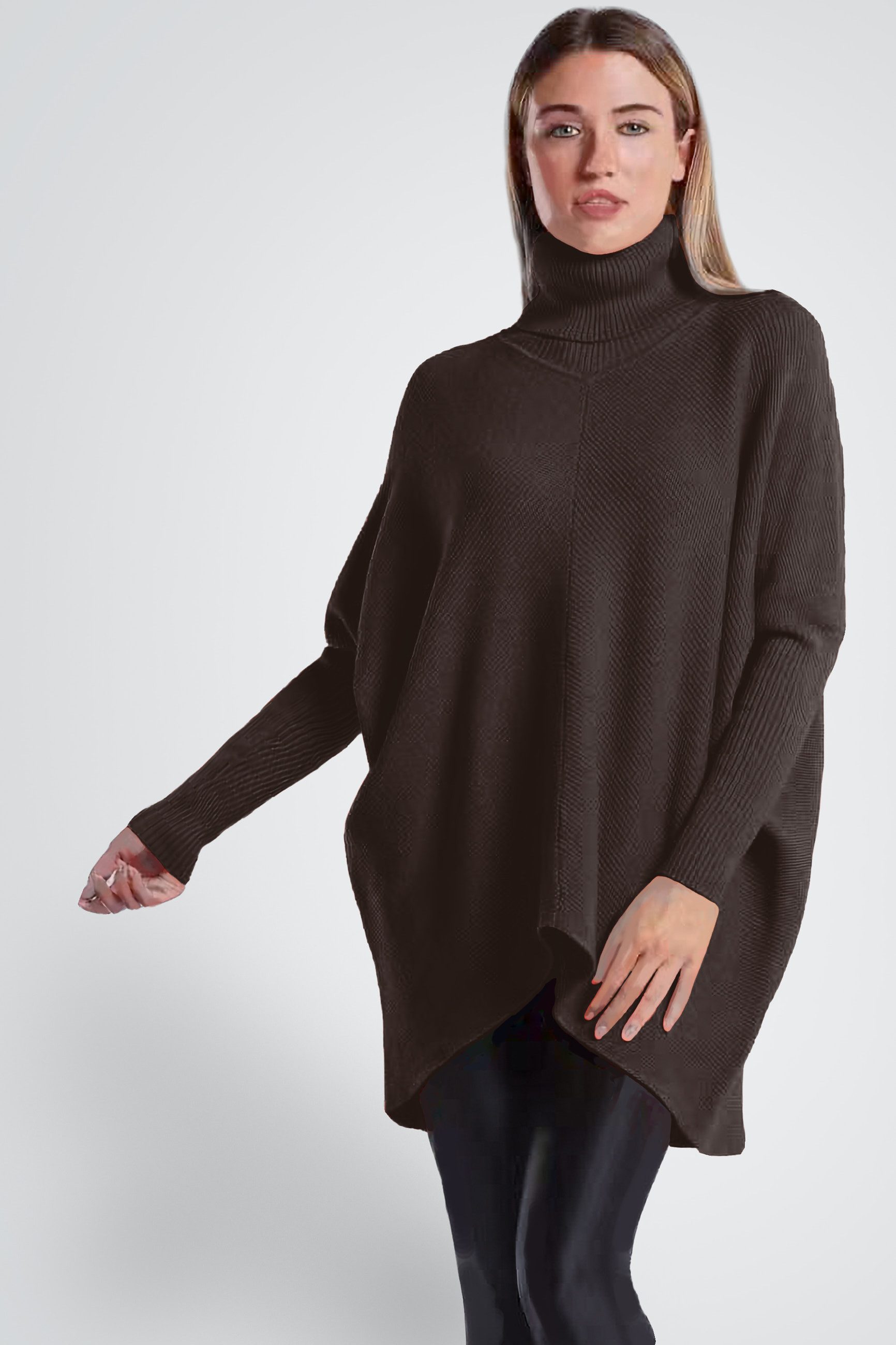 PEKIVESSA Longpullover Oversized langer Rollkragenpullover Damen Fledermausärmel (Einzelartikel, 1-tlg) hinten länger