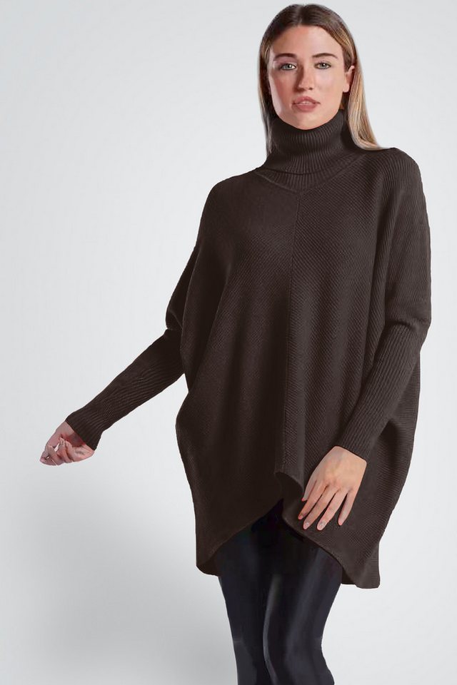 PEKIVESSA Longpullover Oversized langer Rollkragenpullover Damen Fledermausärmel (Einzelartikel, 1-tlg) hinten länger