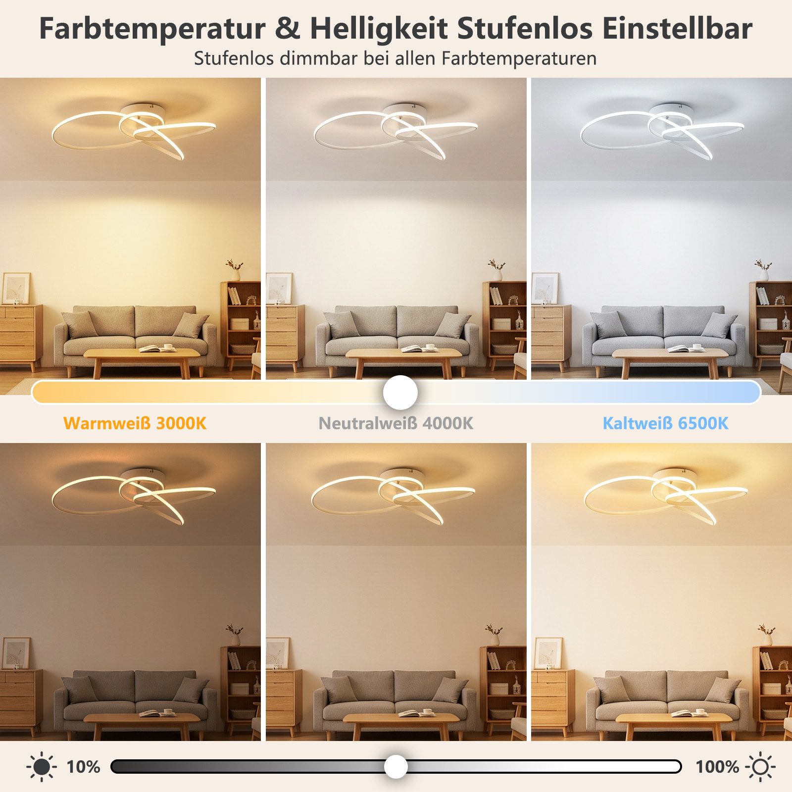 Nettlife LED Deckenleuchte Schwarz/Weiß Modern Dimmbar Deckenlampe mit Fernbedienung, LED fest integriert, warmweiß, für Schlafzimmer Wohnzimmer Küche Deckenlam – Bild 2 von 5