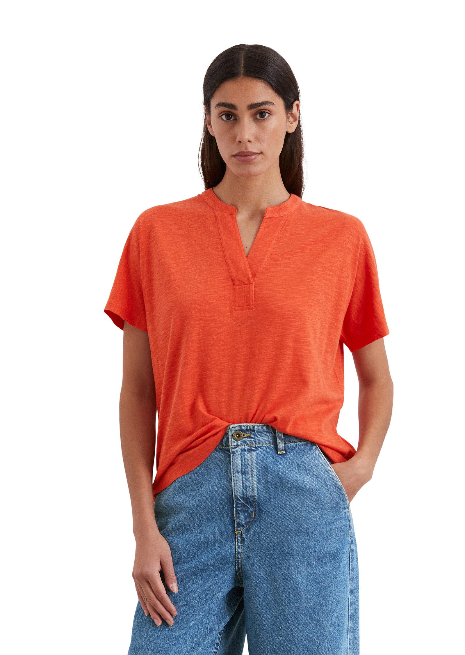 Kurzarmbluse aus Organic Cotton-Viskose-Slub-Jersey
