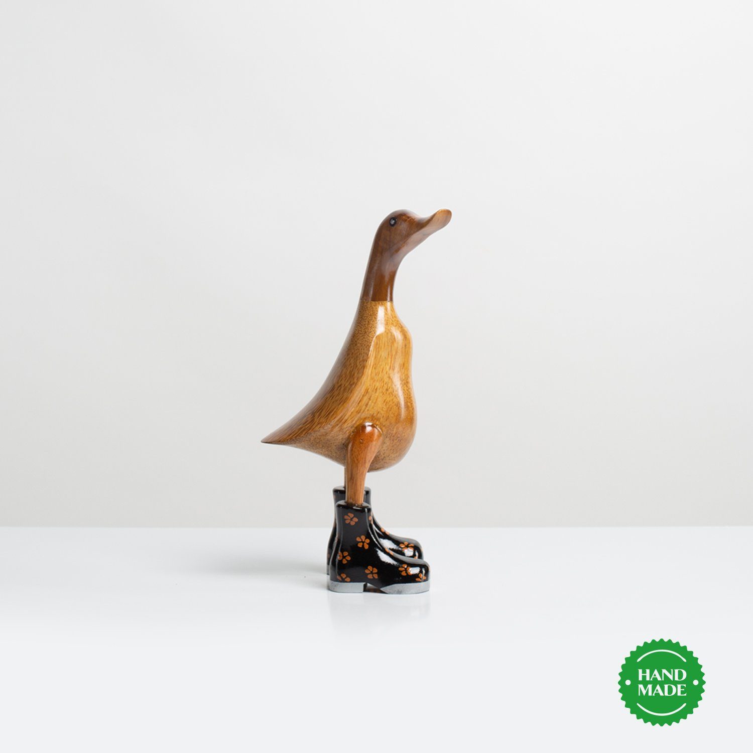 Rikmani Dekofigur Holzfigur Ente aus Holzarten (3-er schwarz_geblümt Holz Geschenk Dekoration 3 Set), Handgefertigte Stiefel 