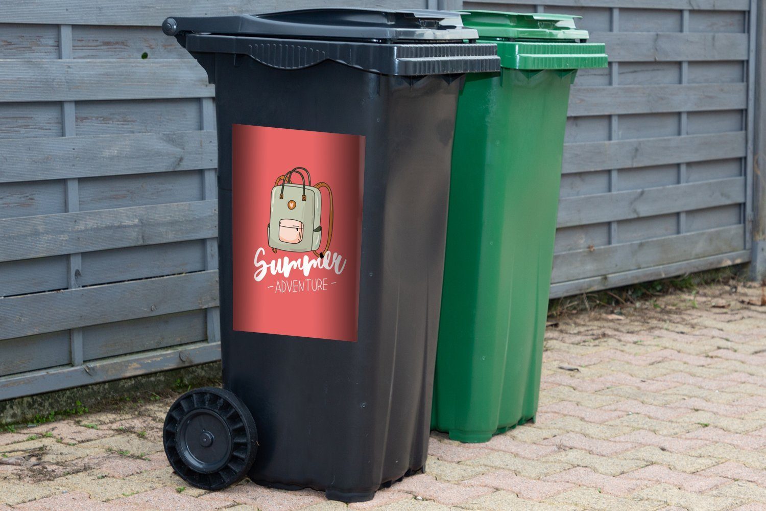 Sommer Mülltonne, St), - (1 Wandsticker Grau MuchoWow Container, Koffer Sticker, Abfalbehälter Mülleimer-aufkleber, -