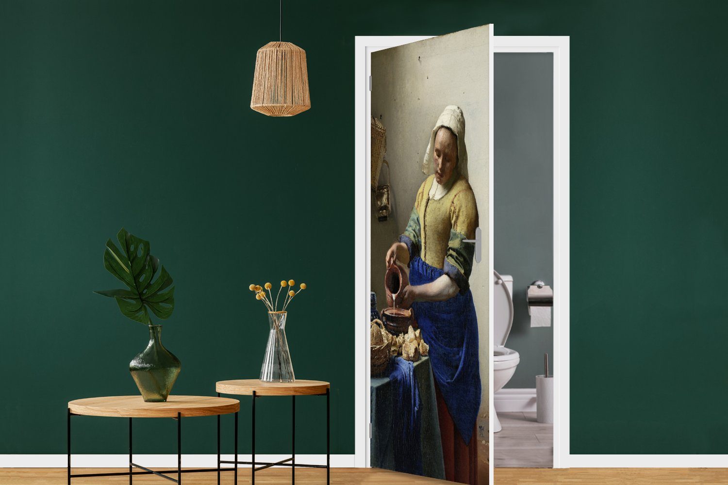 Tür, Milchmädchen Fototapete MuchoWow Türtapete Vermeer, - St), bedruckt, Türaufkleber, Johannes cm Matt, für Das 75x205 (1
