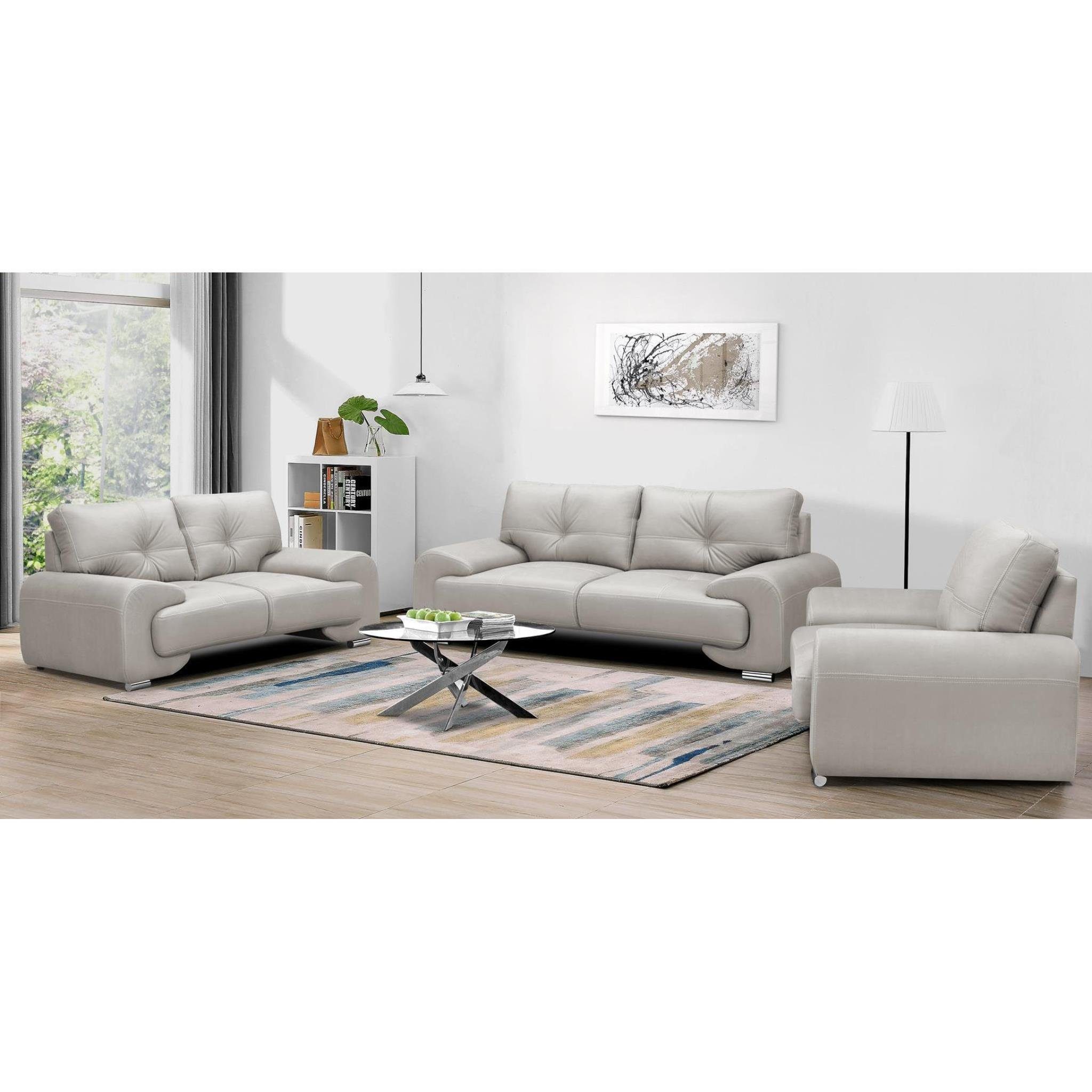 Beautysofa Polstergarnitur Maxime lux, (Sessel im modernes bequemer Couchgarnitur Stil), Zweisitzer dekorativen aus Wellenfedern, Nähten und mit (vega 02) mit Dreisitzer Beige Kunstleder, + + Sitz