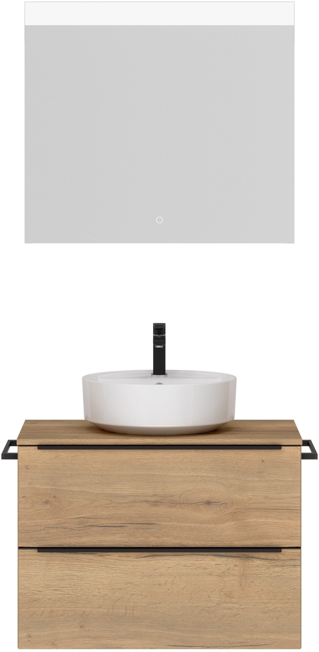 nobilia® Badmöbel-Set Alvene, (2-St., vormontiert, mit Soft-Close), inkl. Spiegel mit Touch-Sensor, in vier Breiten