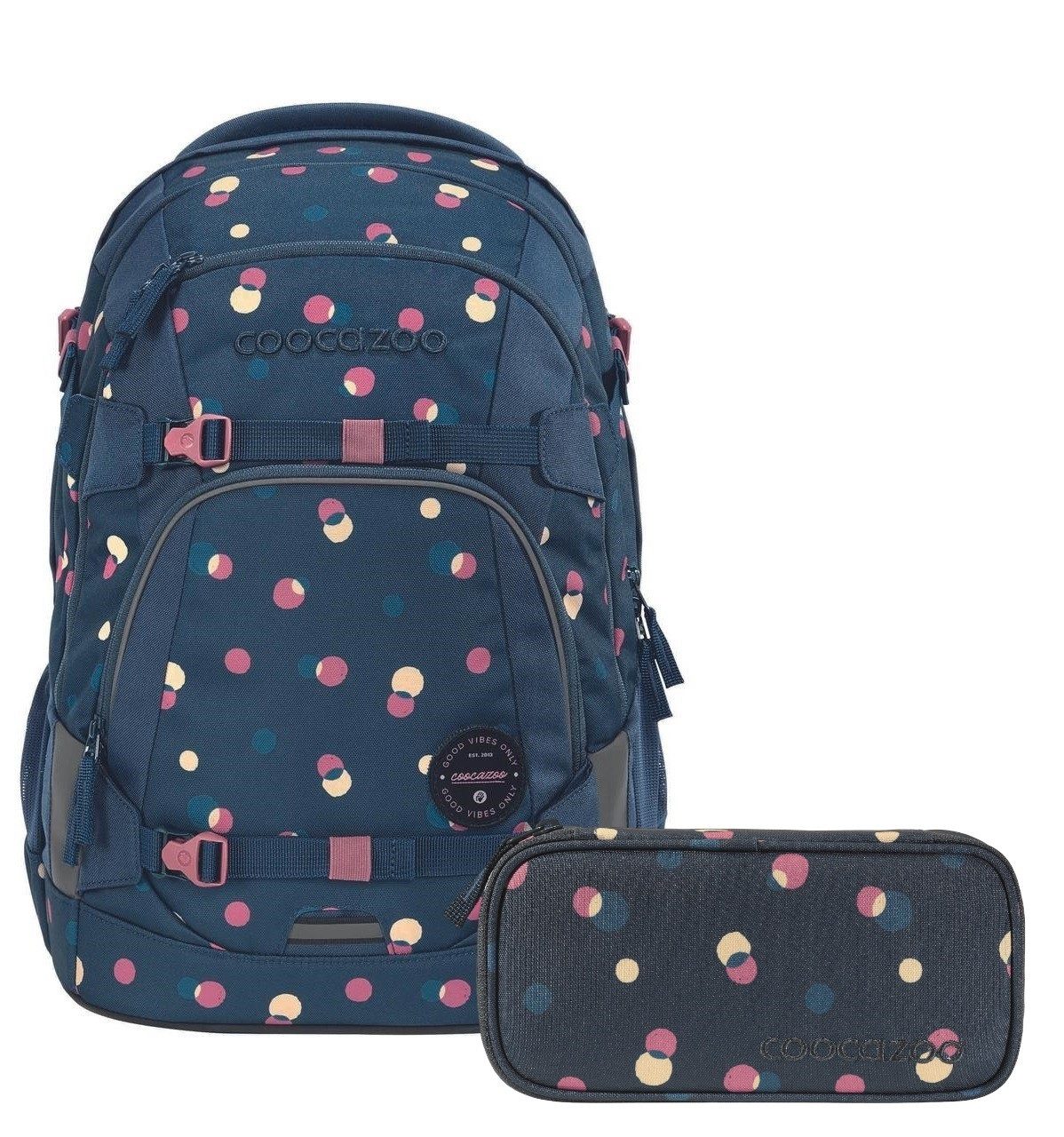 coocazoo Schulranzen Schulrucksack-Set MATE Bubble Dreams 2-teilig (Rucksack, Mäppchen), ergonomisch, reflektiert, Körpergröße: 135 - 180 cm