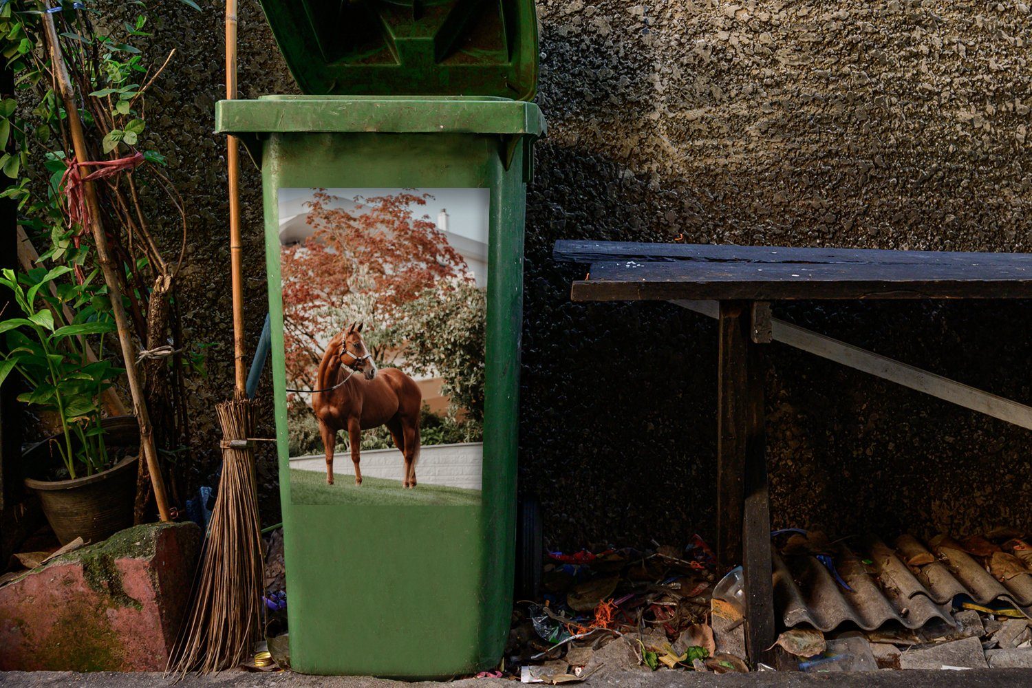 Baum Mülleimer-aufkleber, - Sticker, Wandsticker - Abfalbehälter Halfter St), Pferd Mülltonne, (1 Container, MuchoWow