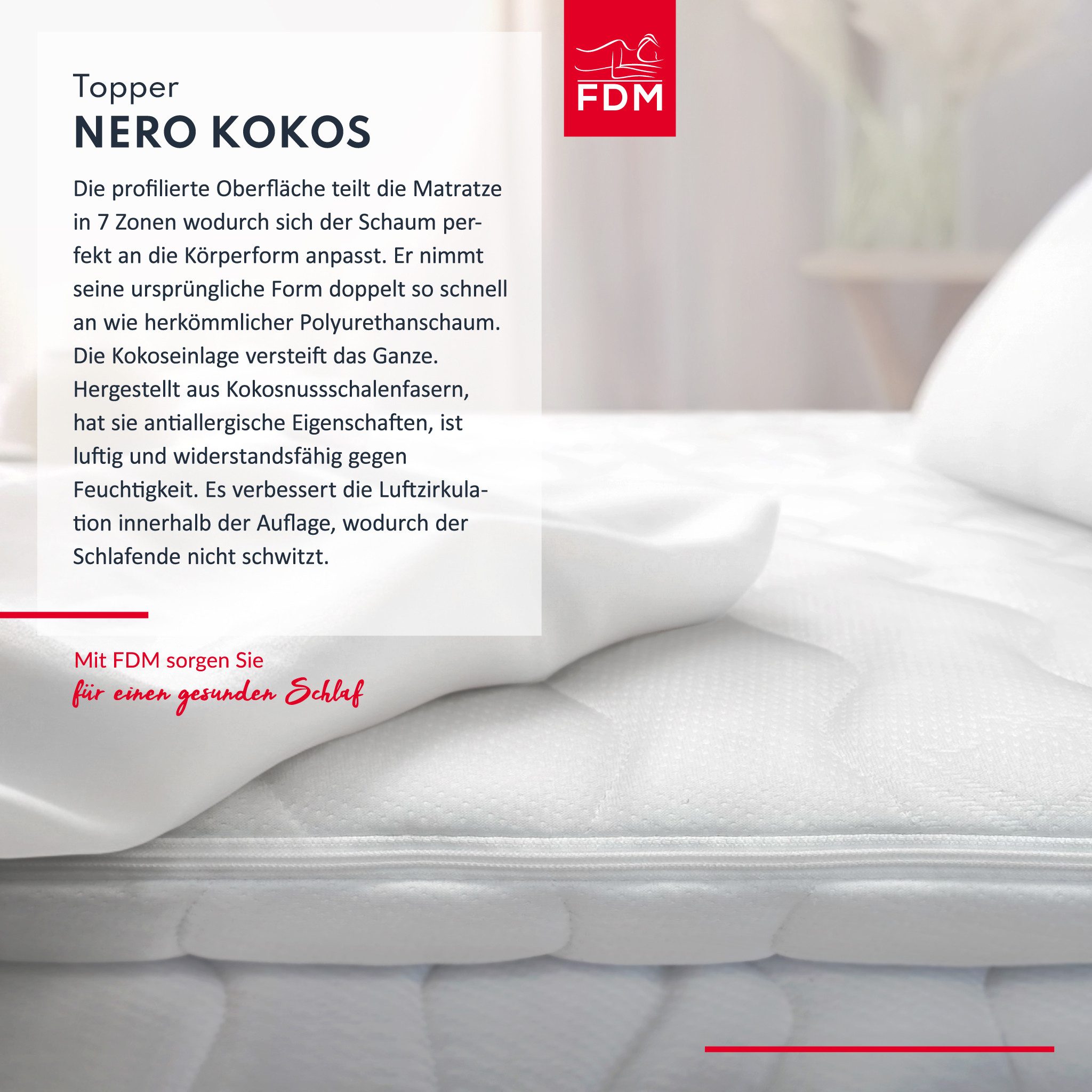 FDM, Topper NERO KOKOS 90x200, 140x200, 160x200, 180x200 cm, 6 cm hoch, (Komfortschaum, Matratzentopper)