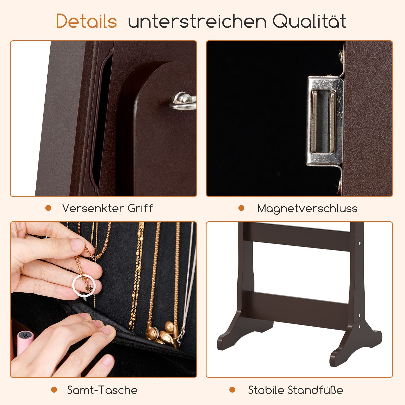 COSTWAY Schmuckschrank (1-St) stehender Spiegelschrank mit Beleuchtung, neigbar